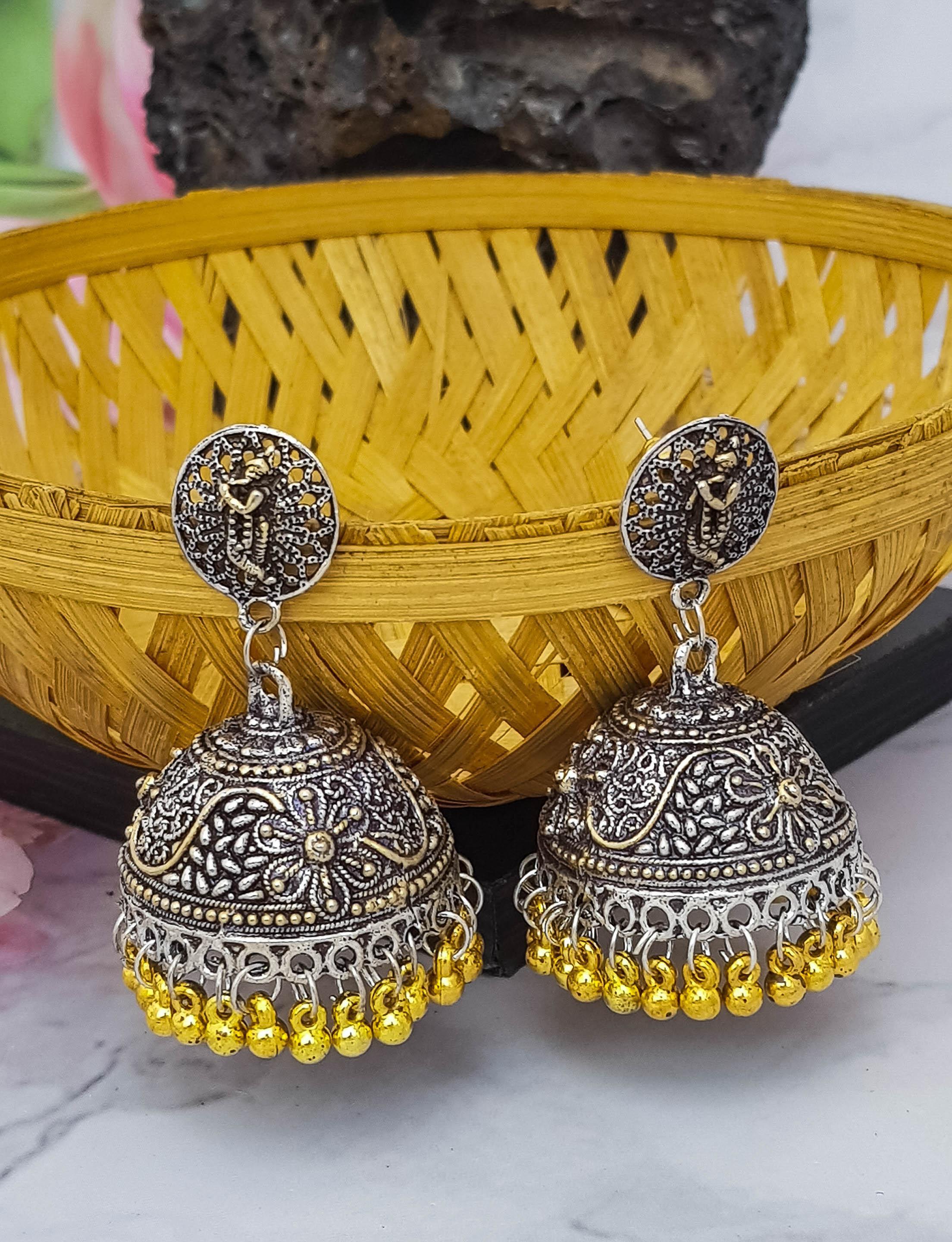 Silver Plated Oxidised Earrings 19216N - Griiham