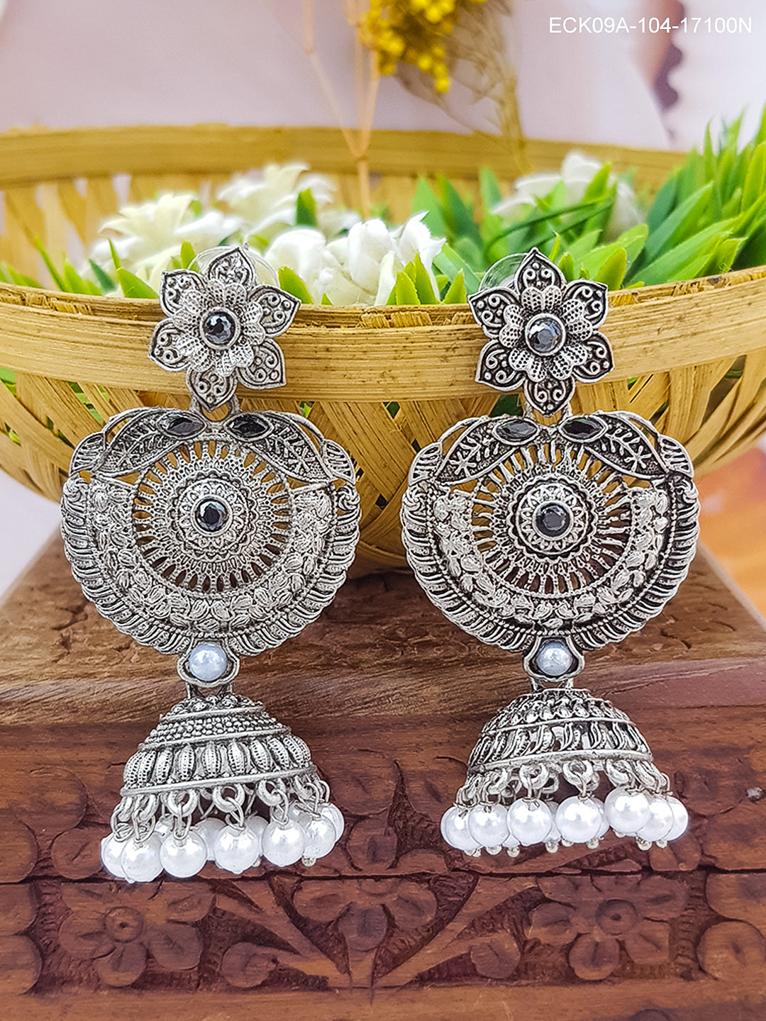 Silver Plated Oxidised Jhumki /Earrings 17100N