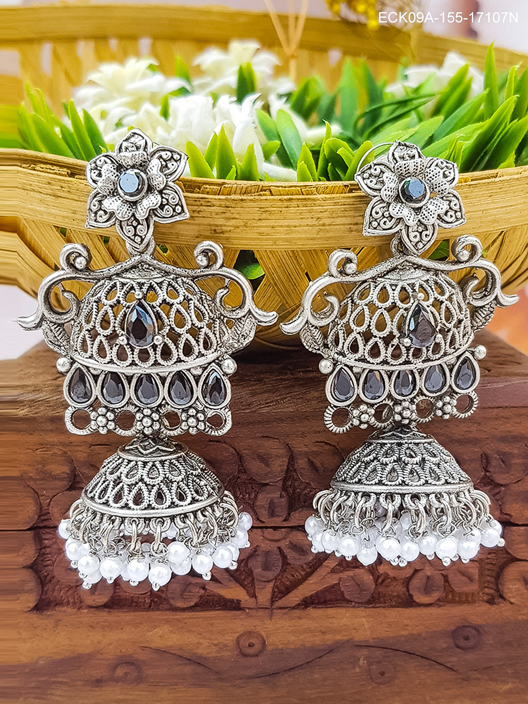 Silver Plated Oxidised Jhumki /Earrings 17107N