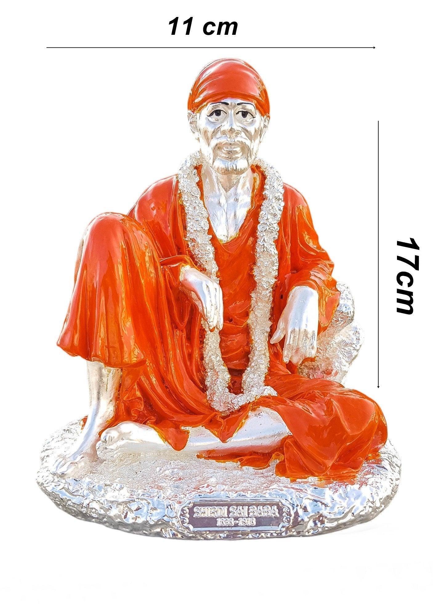 Silver Plated Sai Ram Sai Baba Marble idol 6.5 inches Height - Griiham