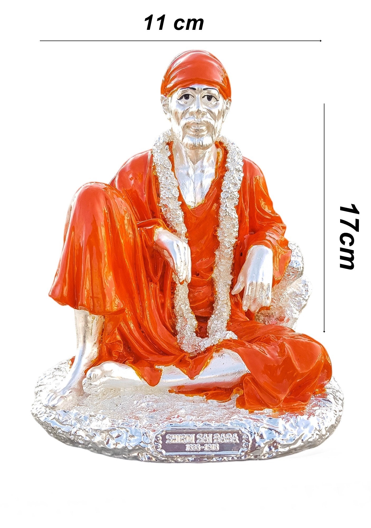 Silver Plated Sai Ram Sai Baba Marble idol 6.5 inches Height