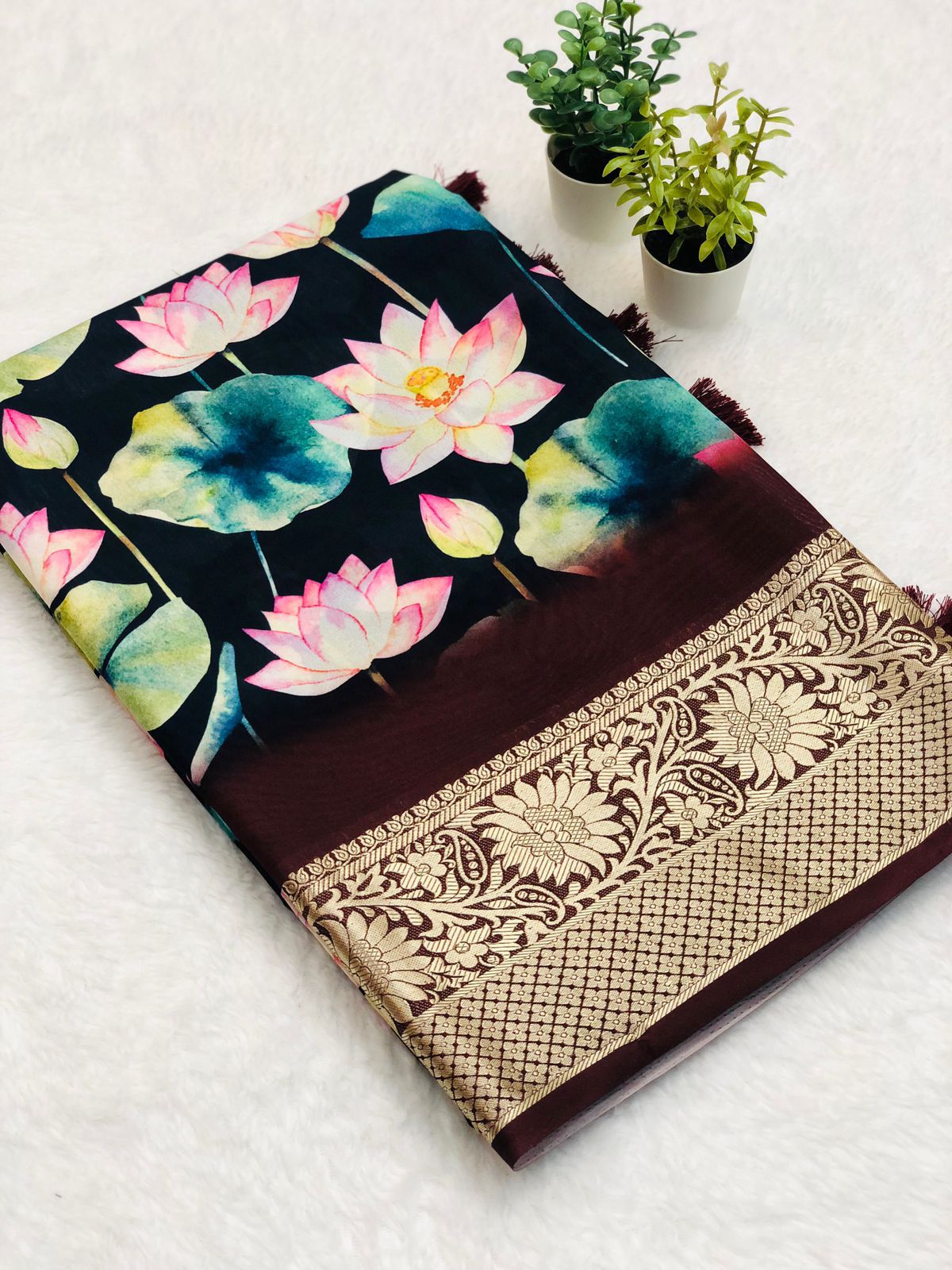 Soft Dola Semi-silk viscos jacquard weaving border with kalamkari digital print saree15636N