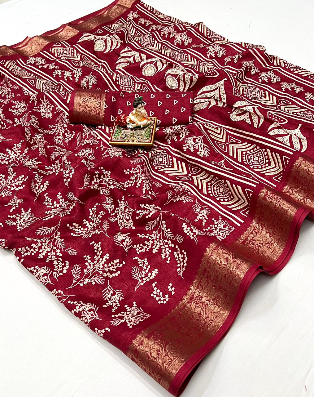 Soft Dola silk Designer Exclusive  floral Print Sarees with jequard border 21457N