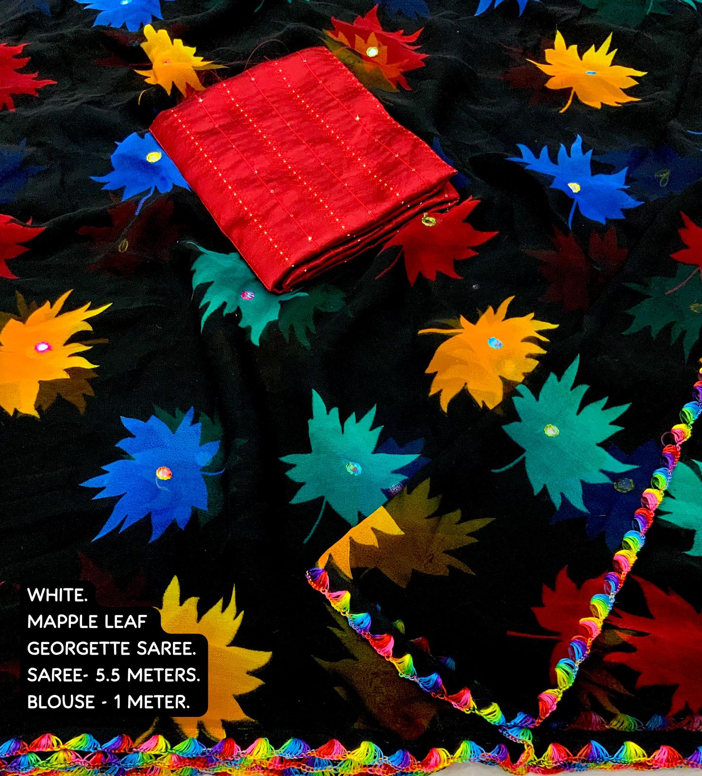 Soft Georgette Printed Saree With Multi-Color Mapple leaf design 22308N
