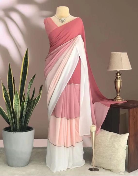 Soft Georgette With Fancy Work Lace Sarees 23066N