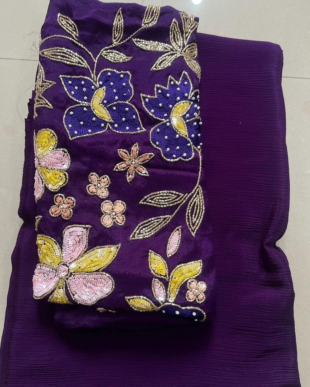 Soft Hand Dyeing Chinnon Cover With Three Layer Cutdana Border Saree 23233N