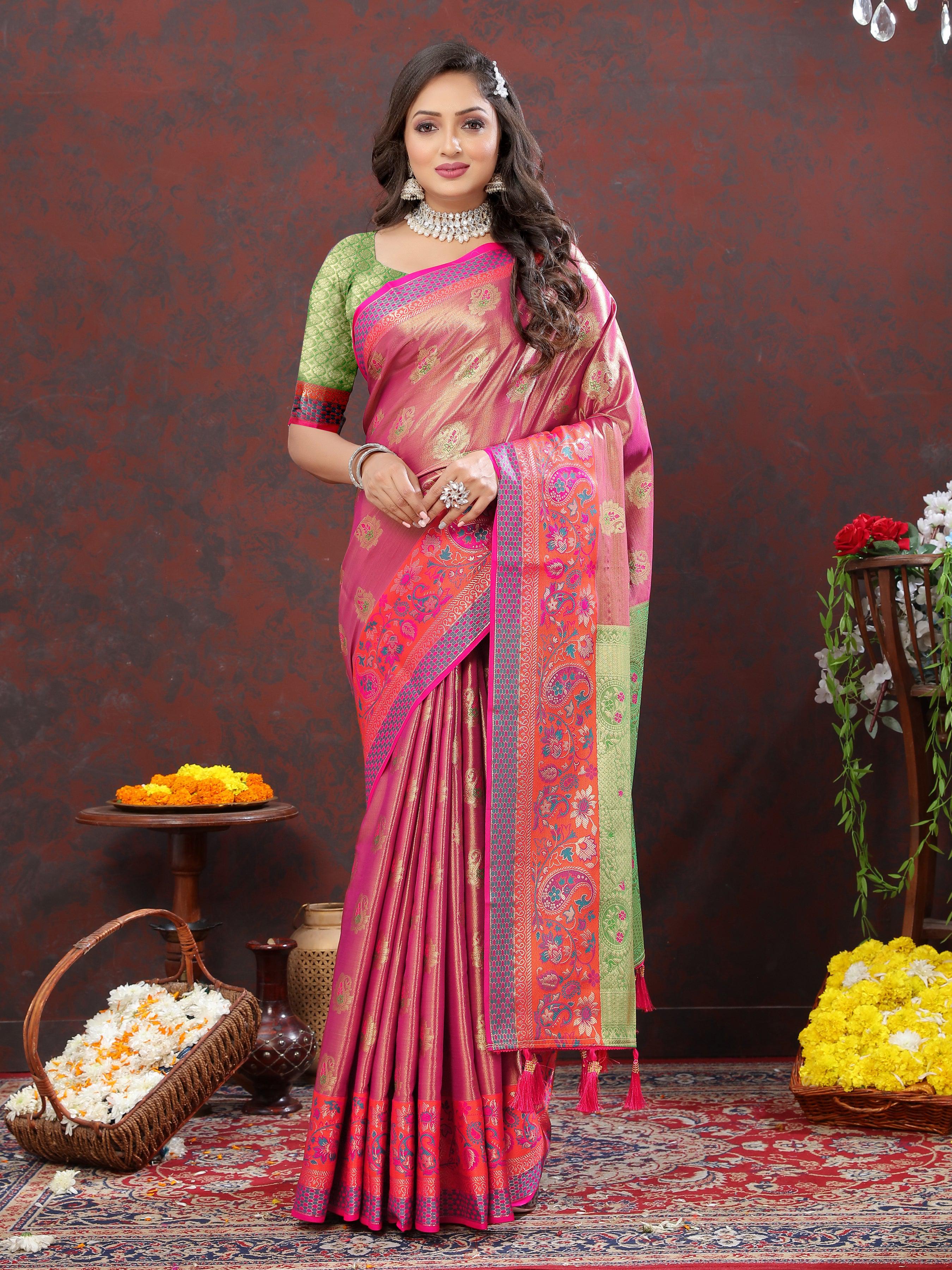 Soft Kanjivaram Semi silk saree with zari weaving design With Rich Zari 21650N