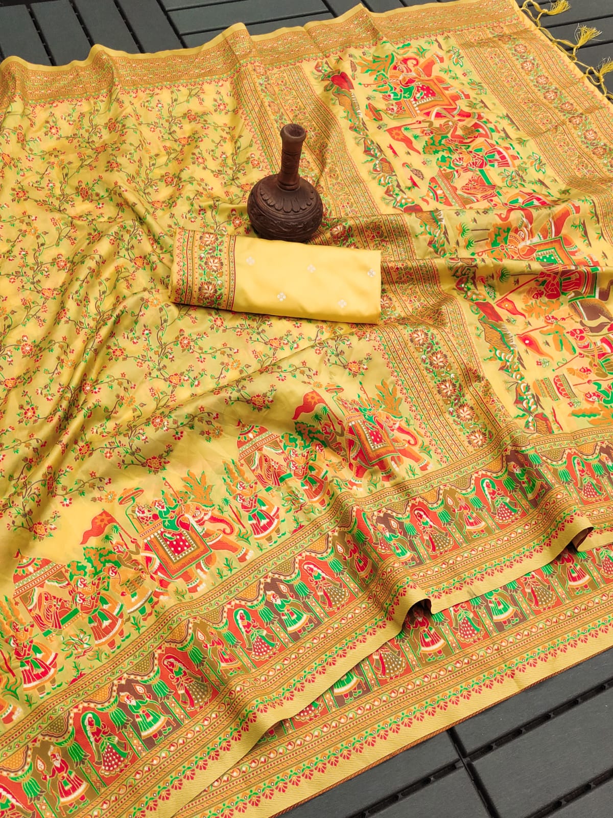 Soft Kashmiri Pashmina Semi silk weaving saree with colourfull meena weaves 21827N