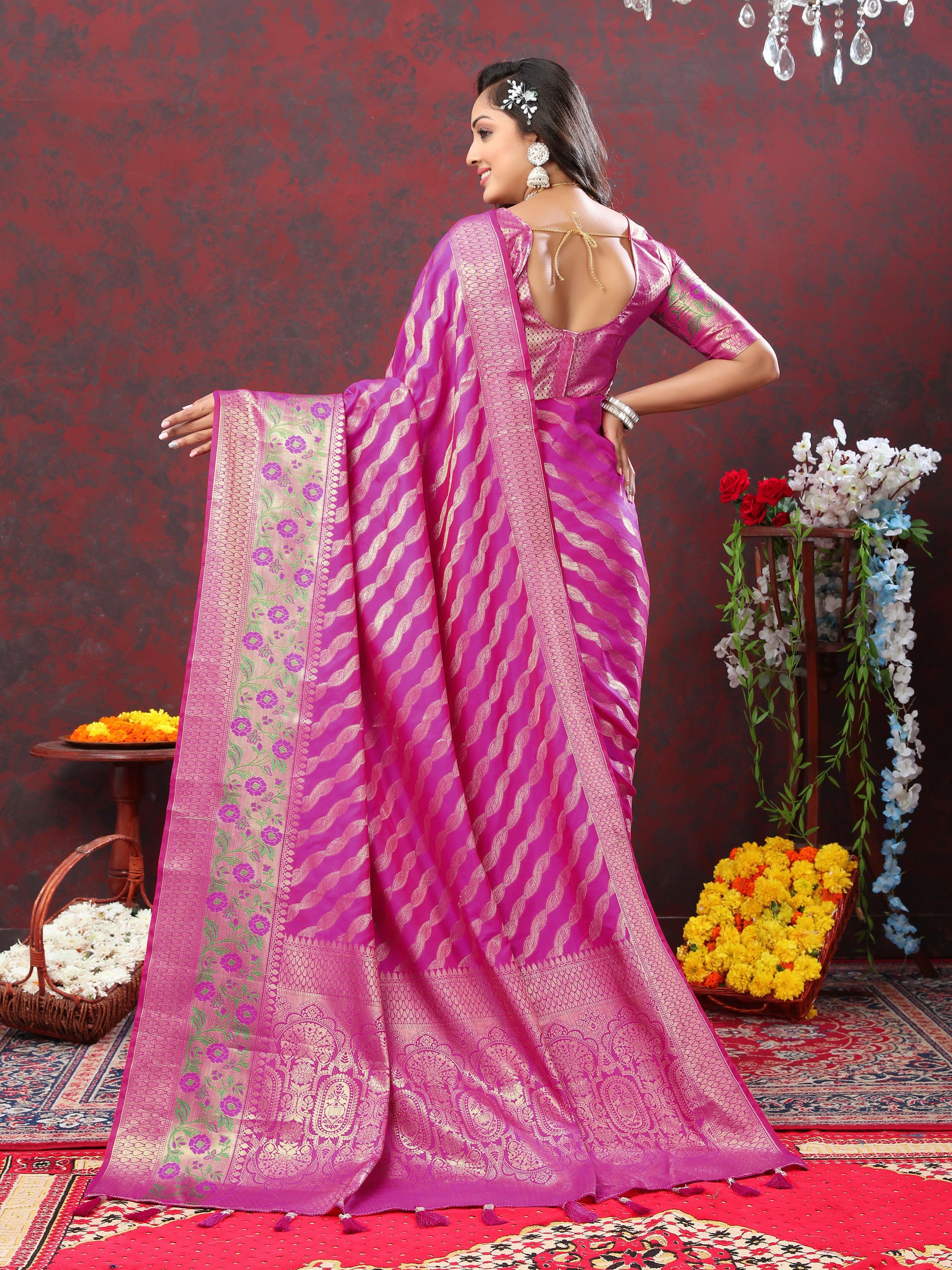 Soft Lehriya Semi silk Saree with  meenakari weaving and Rich Zari weaving Pallu 21672N