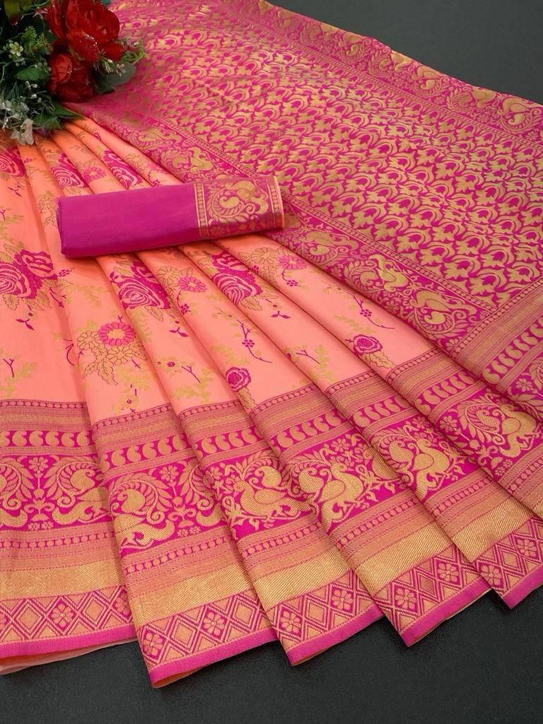 Soft Lichi Semi-Silk Saree With Jacquard Weaving Work 20524N