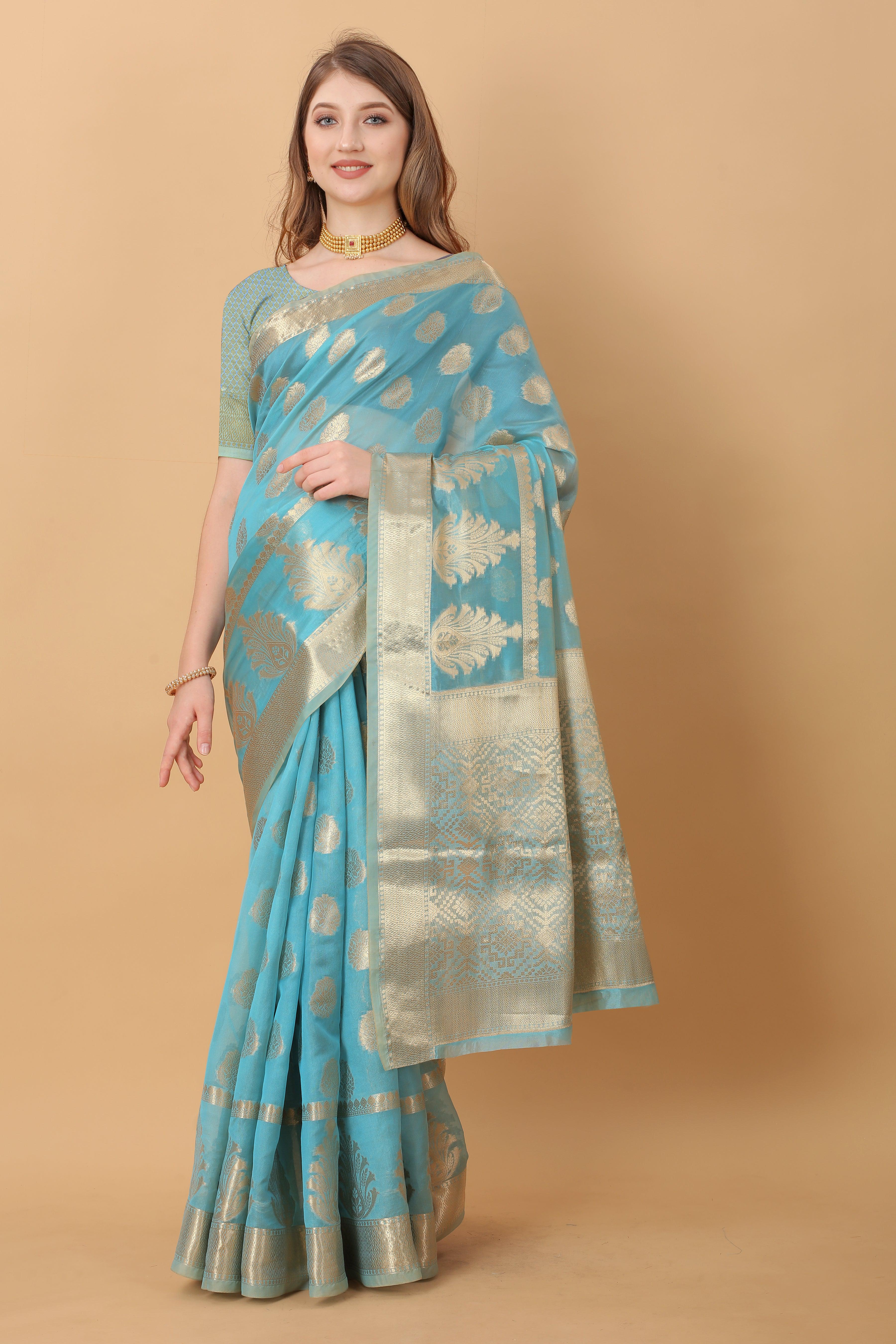 Soft Organza Silk saree with zari  weaving design With Rich Zari 20678N