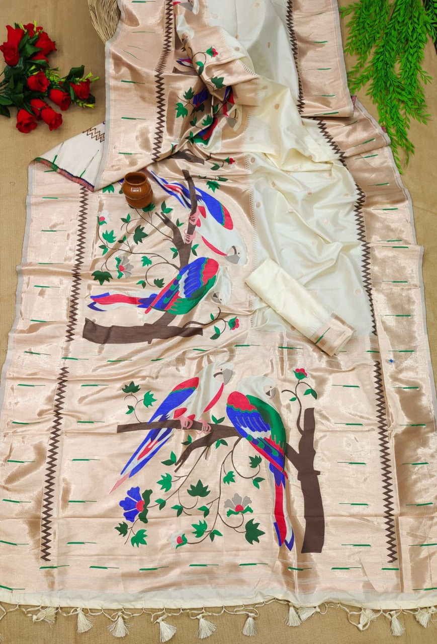 Soft Paithani  Kanchivaram  Semi-silk  Full weaving and attractive pallu sarees 21931N