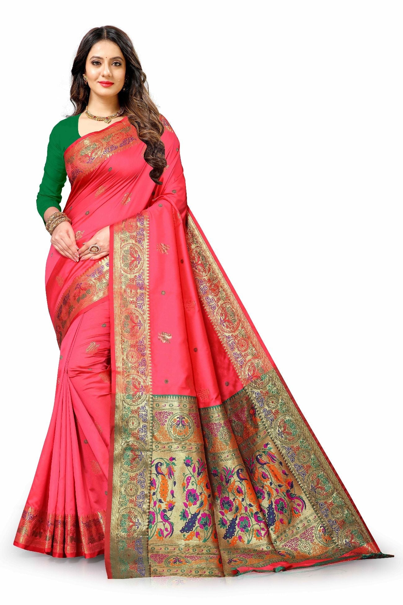 Soft Paithani Semi Silk Saree  With Rich golden Zari Wooven  Pallu 20592N