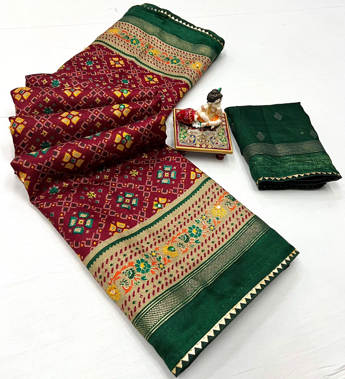 Soft Pashmina Semi-Silk Printed Saree  With Patola Border 22705N