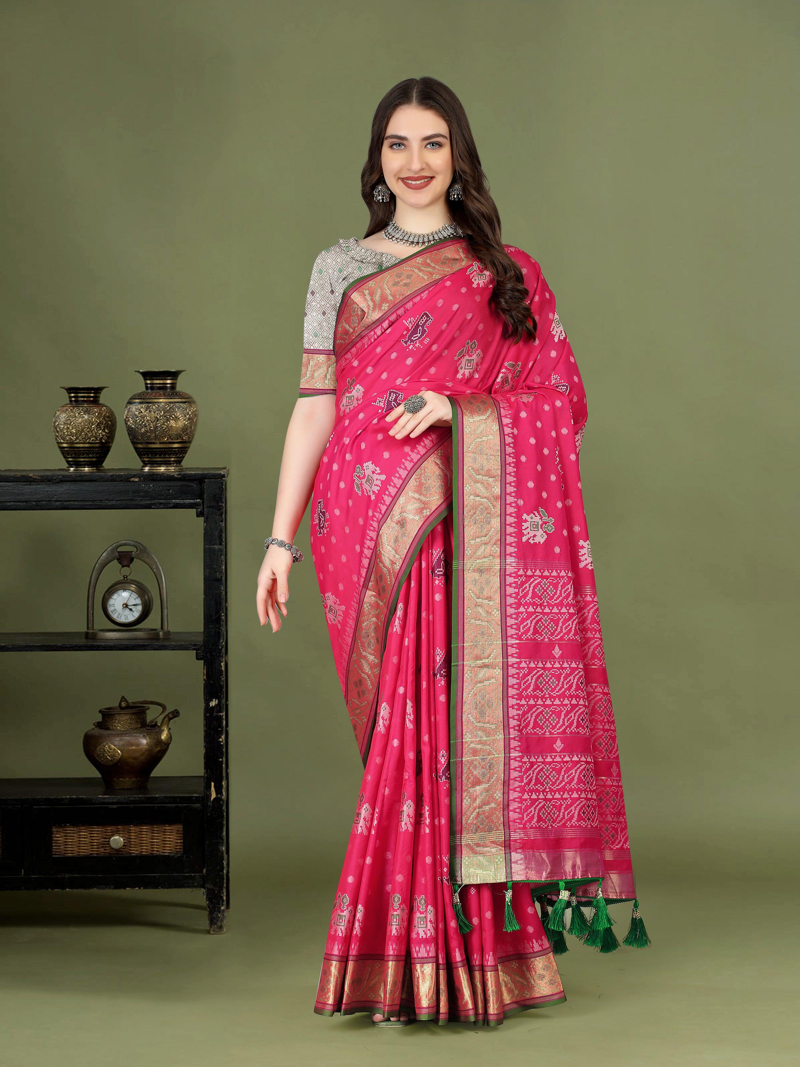 Soft Patola Semi Silk Saree With meenakari weaving and Rich Zari weaving Pallu 21621N
