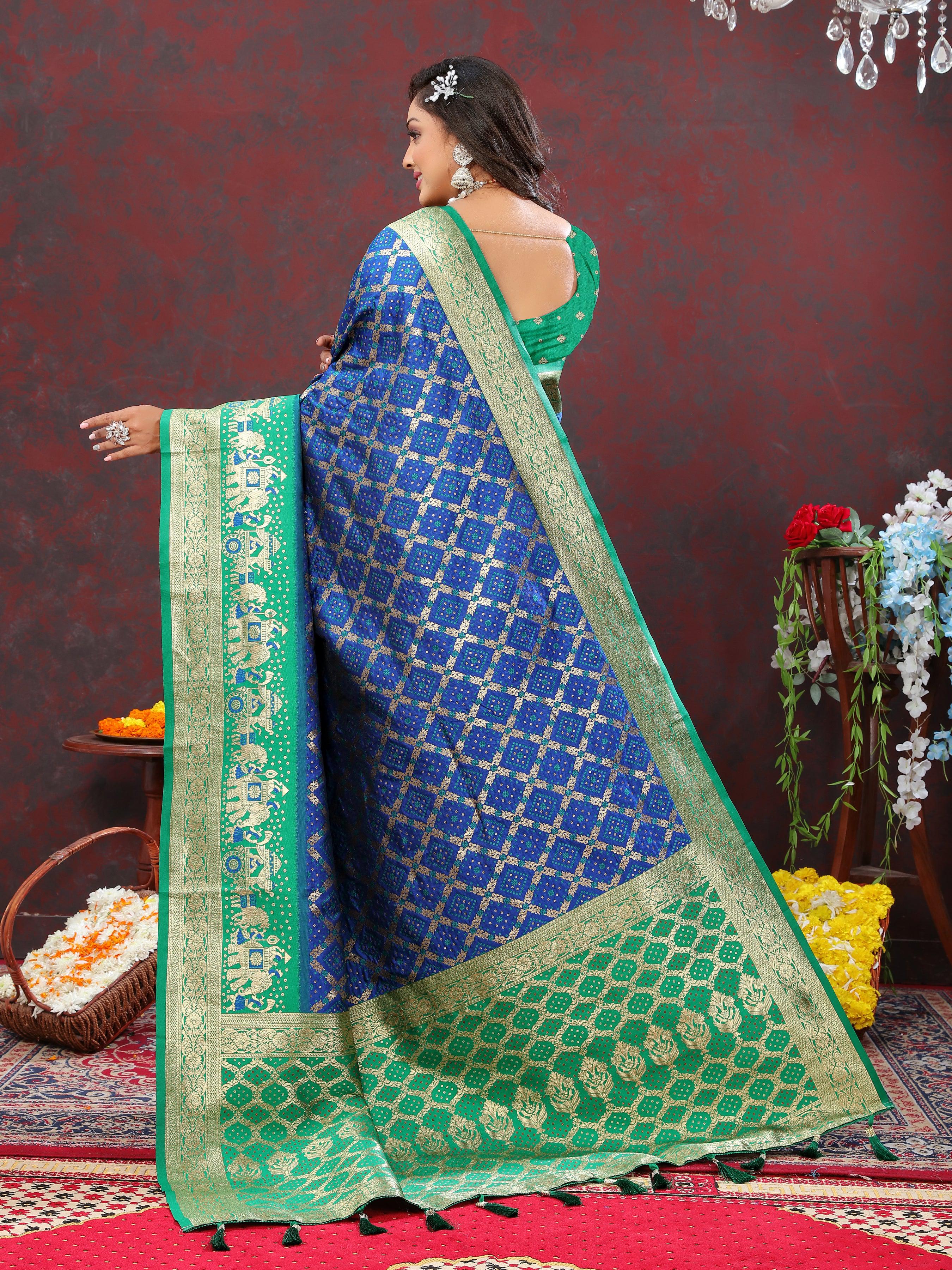 Soft Patola Semi silk Saree with  meenakari weaving and Rich Zari weaving Pallu 21590N