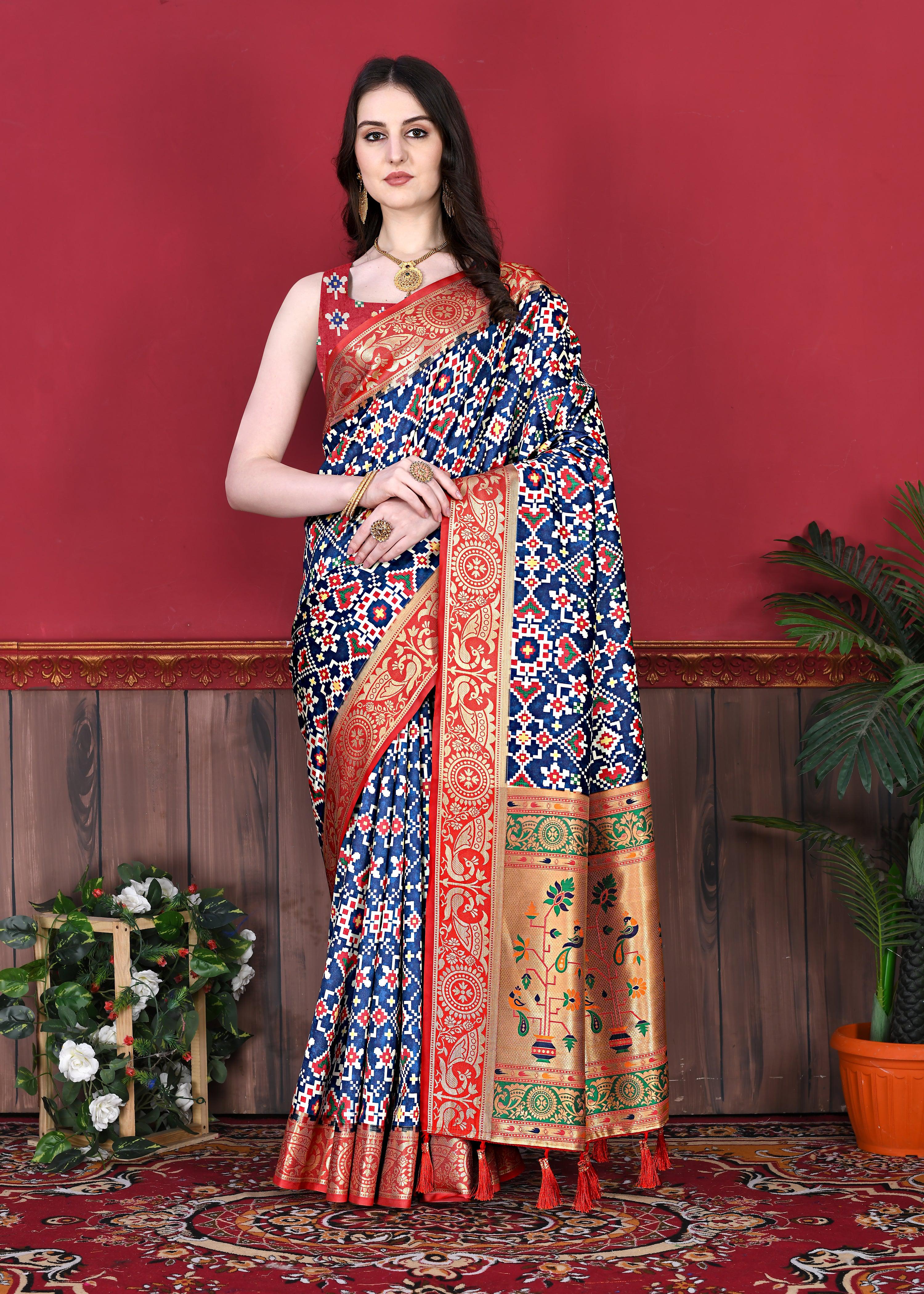 Soft Pethani Semi Silk saree with Patola Print all over the saree Rich Zari weaving Pallu 21597N
