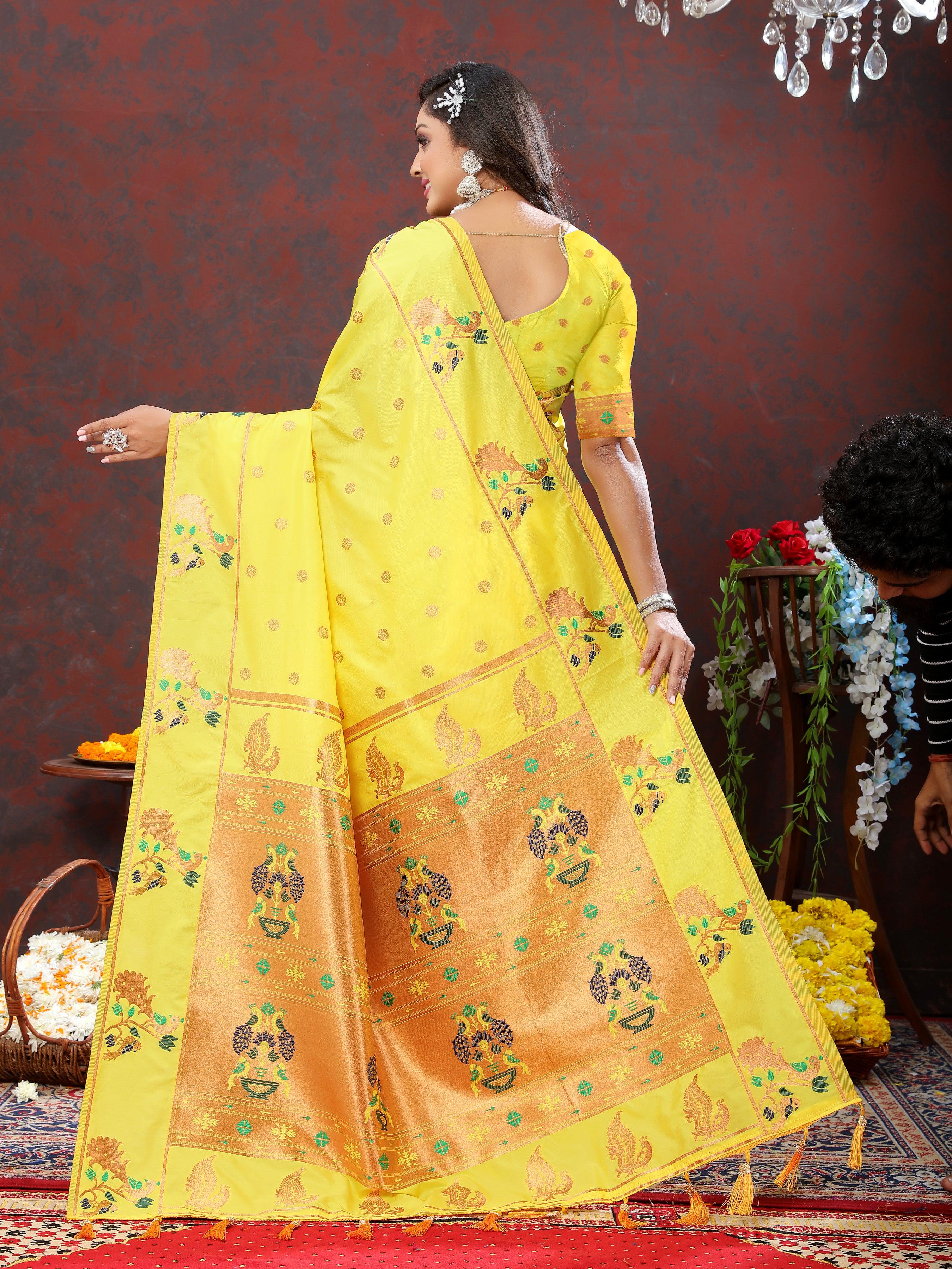 Soft Pethani silk saree with Gold zari weaving motifs and Rich Zari weaving Pallu 21613N