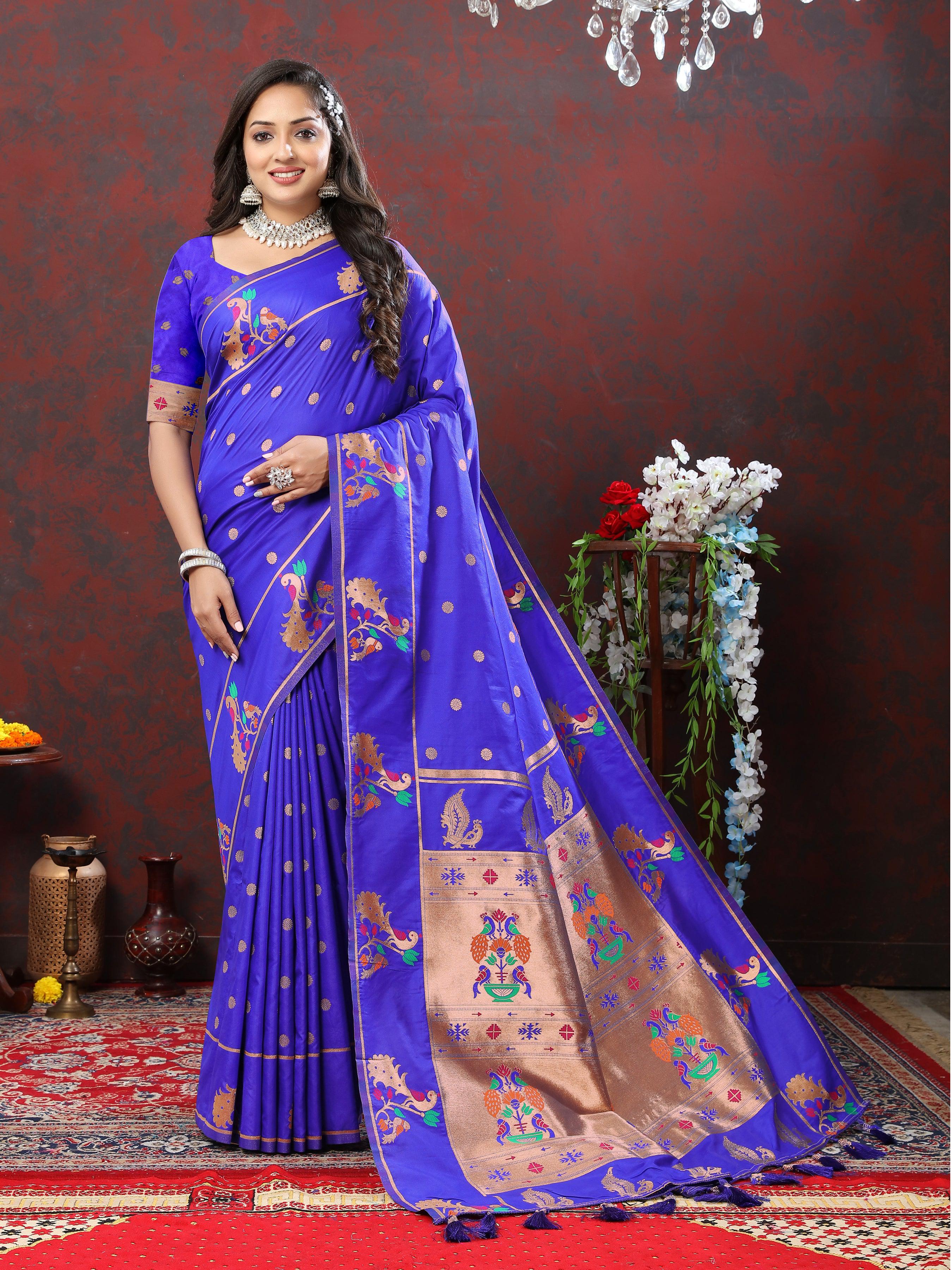 Soft Pethani silk saree with Gold zari weaving motifs and Rich Zari weaving Pallu 21617N