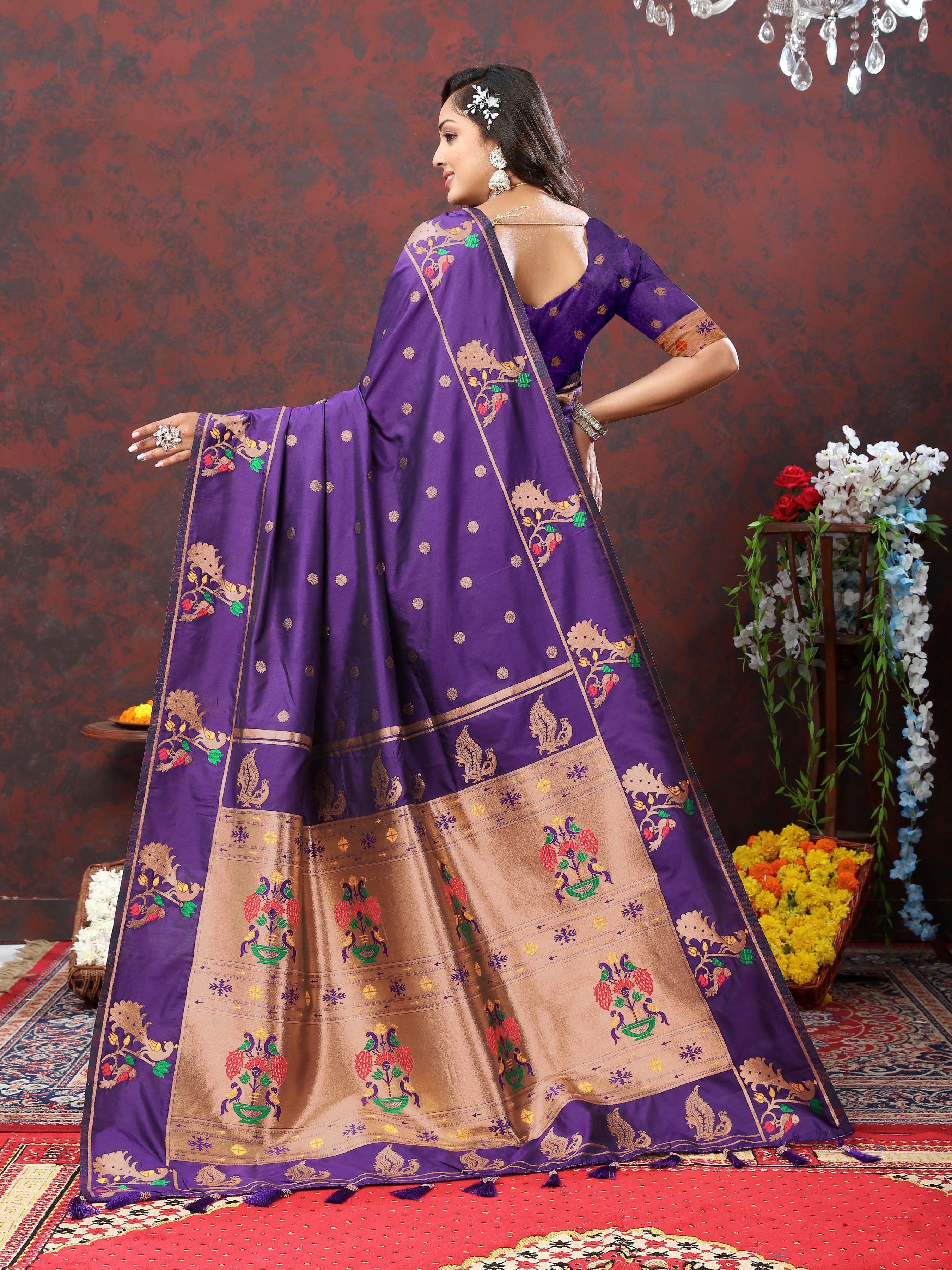 Soft Pethani silk saree with Gold zari weaving motifs and Rich Zari weaving Pallu 21617N