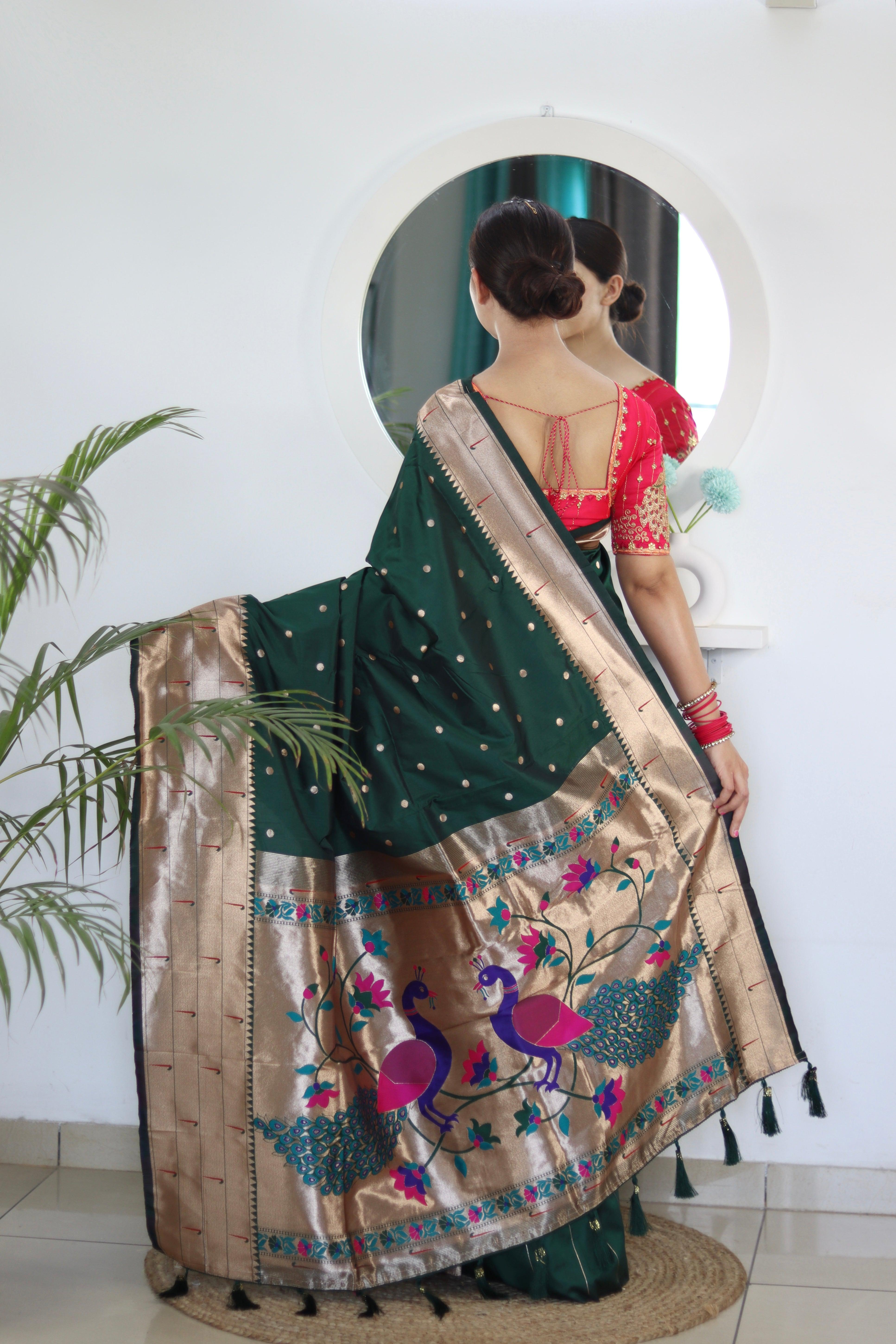 Soft Pethani silk saree with Gold zari weaving motifs and Rich Zari weaving Pallu 21683N