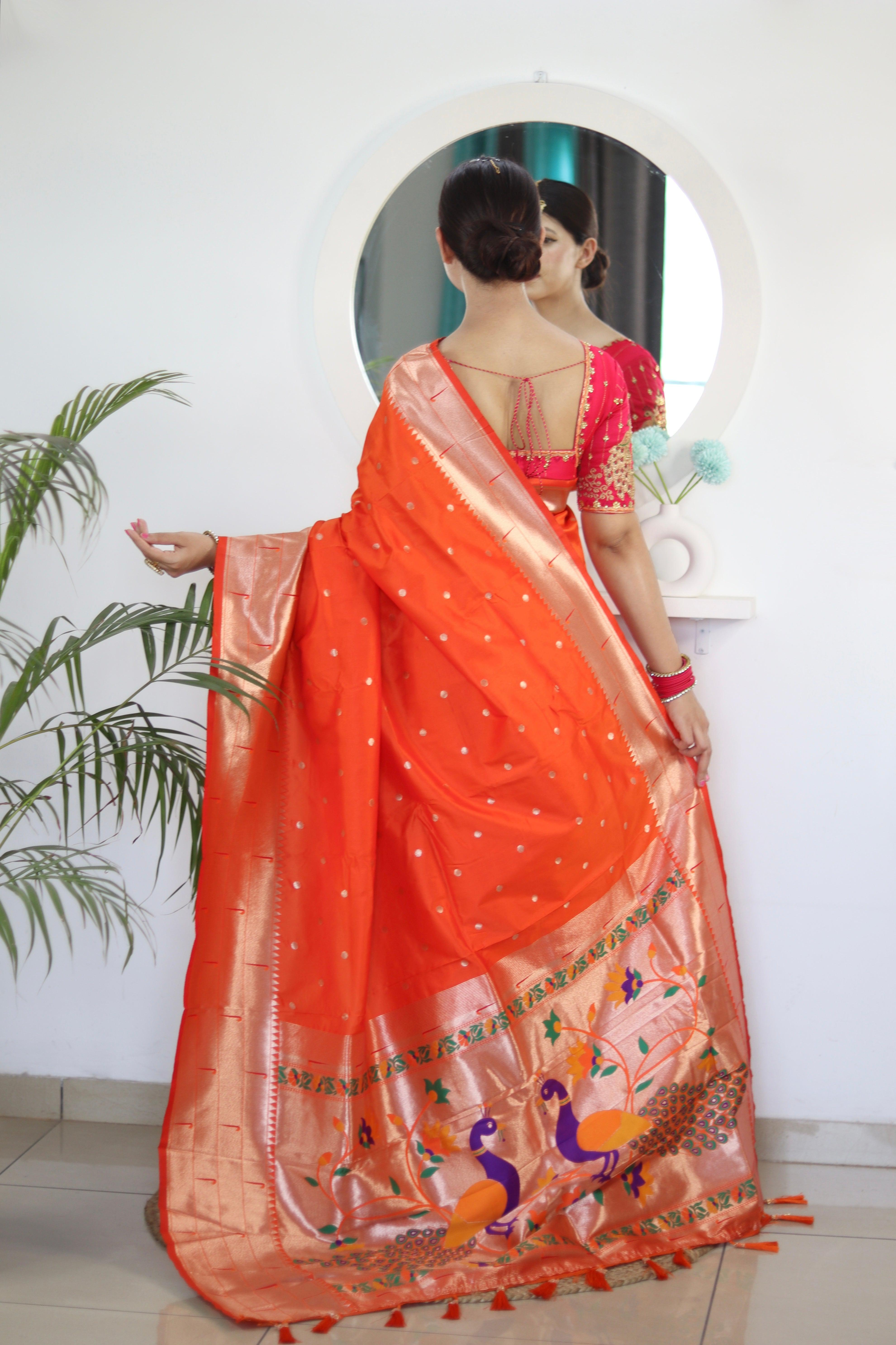 Soft Pethani silk saree with Gold zari weaving motifs and Rich Zari weaving Pallu 21683N