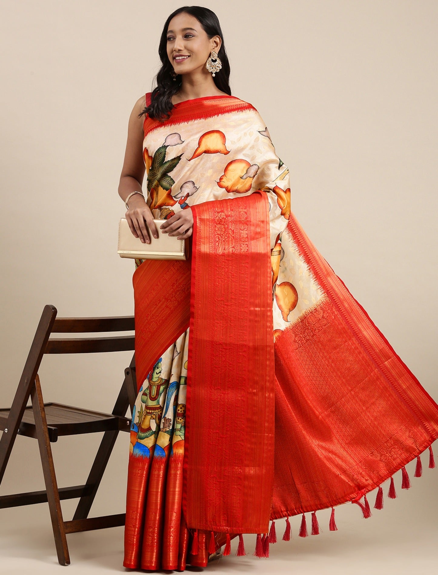 Soft Semi Silk Saree with Gold zari weaving Kalamakari Digital Print 21698N