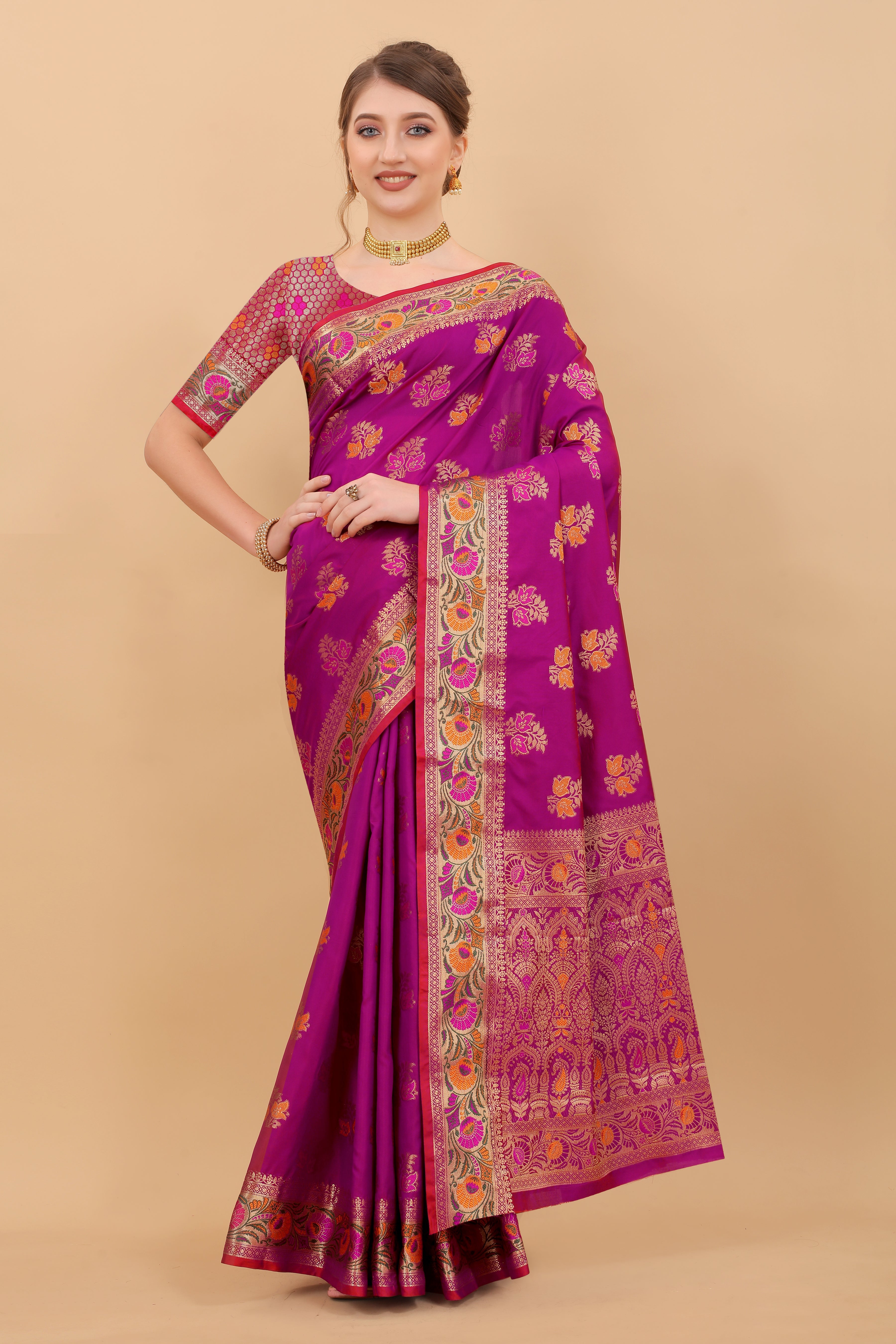 Soft Silk saree with Meenakari weaving design  and Rich Zari 20692N