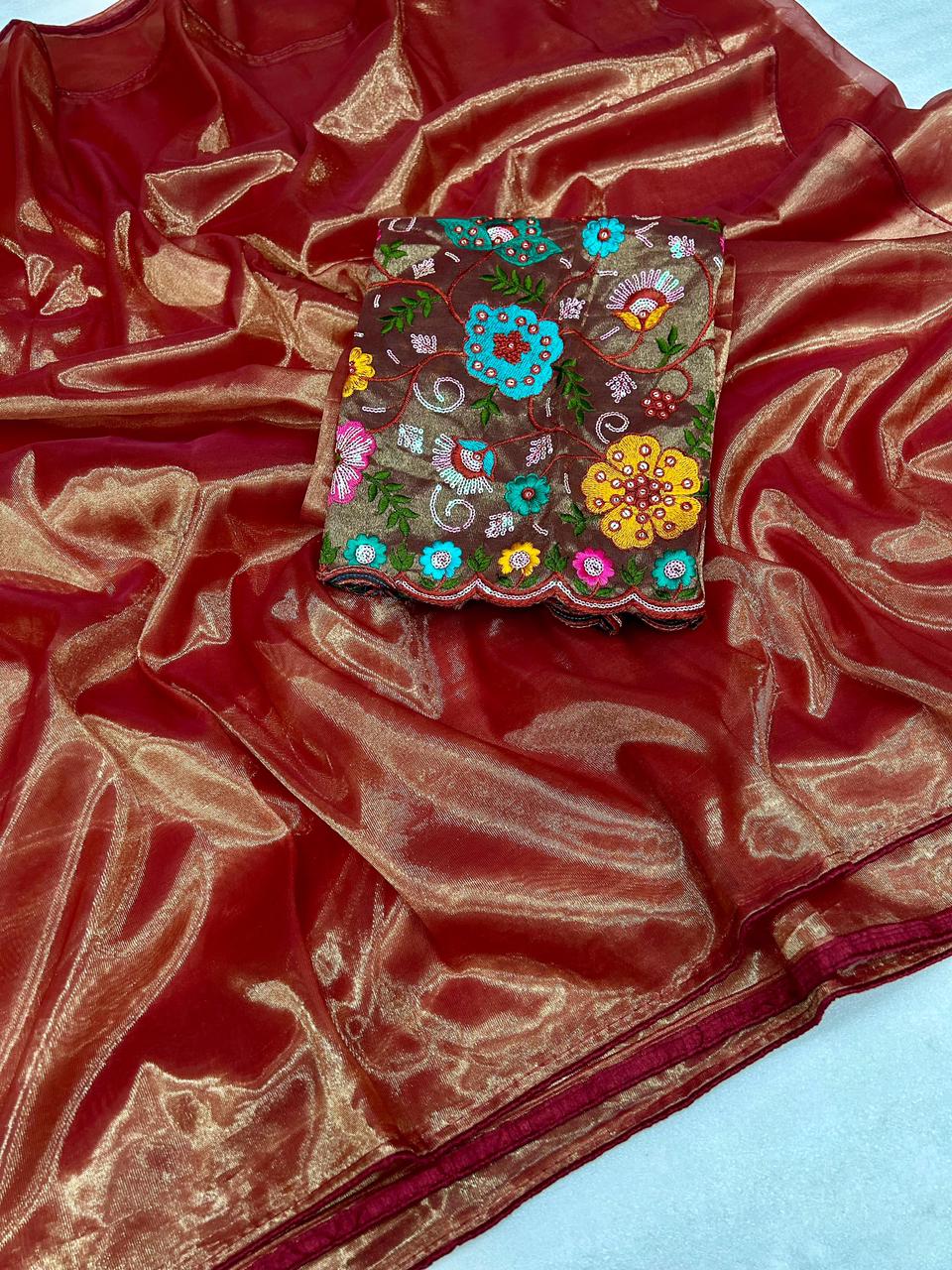 Soft Tissue Semi Silk Saree With Piping Border 23133N