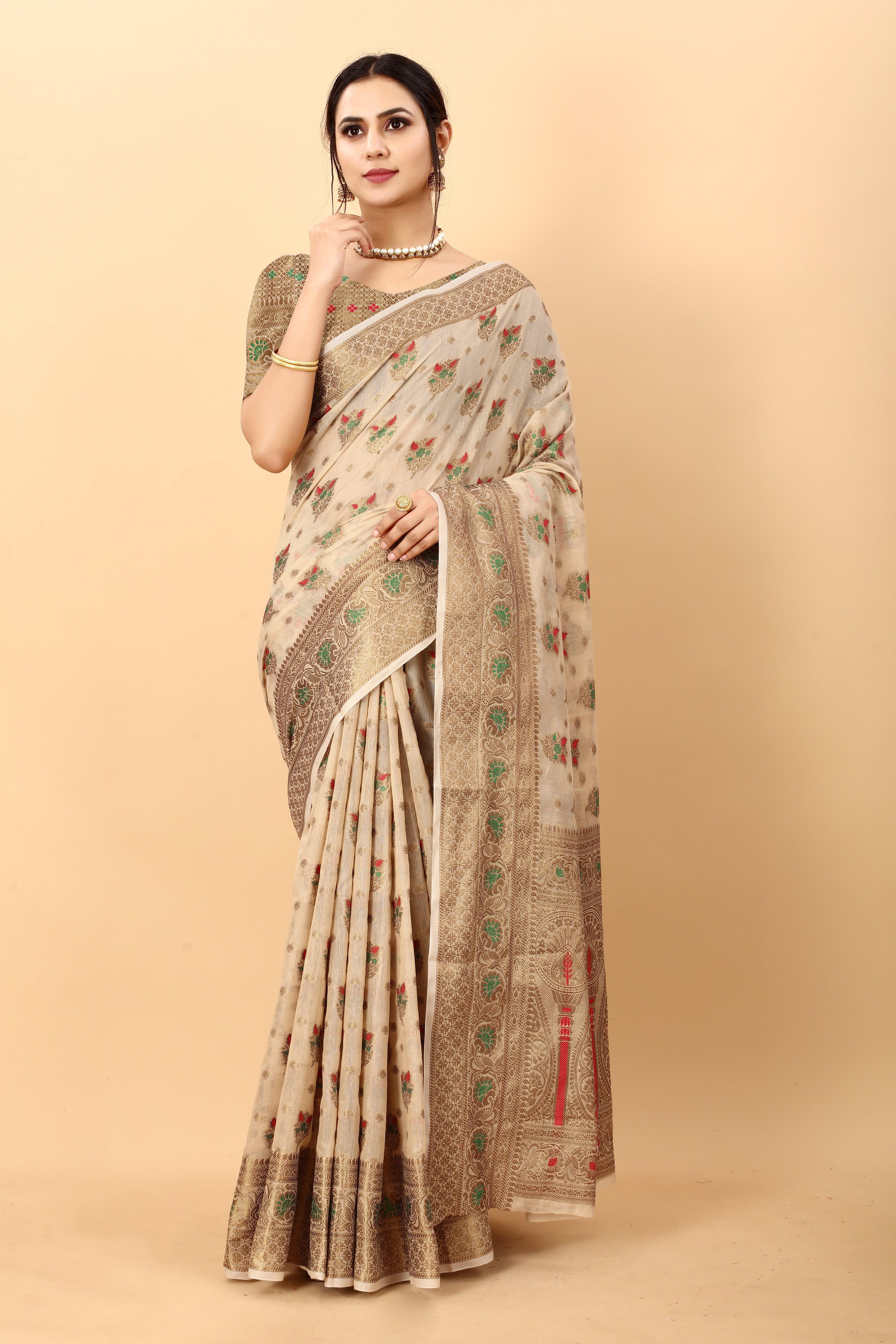 Soft cotton saree with zari weaving design With Rich Zari 20617N - Griiham