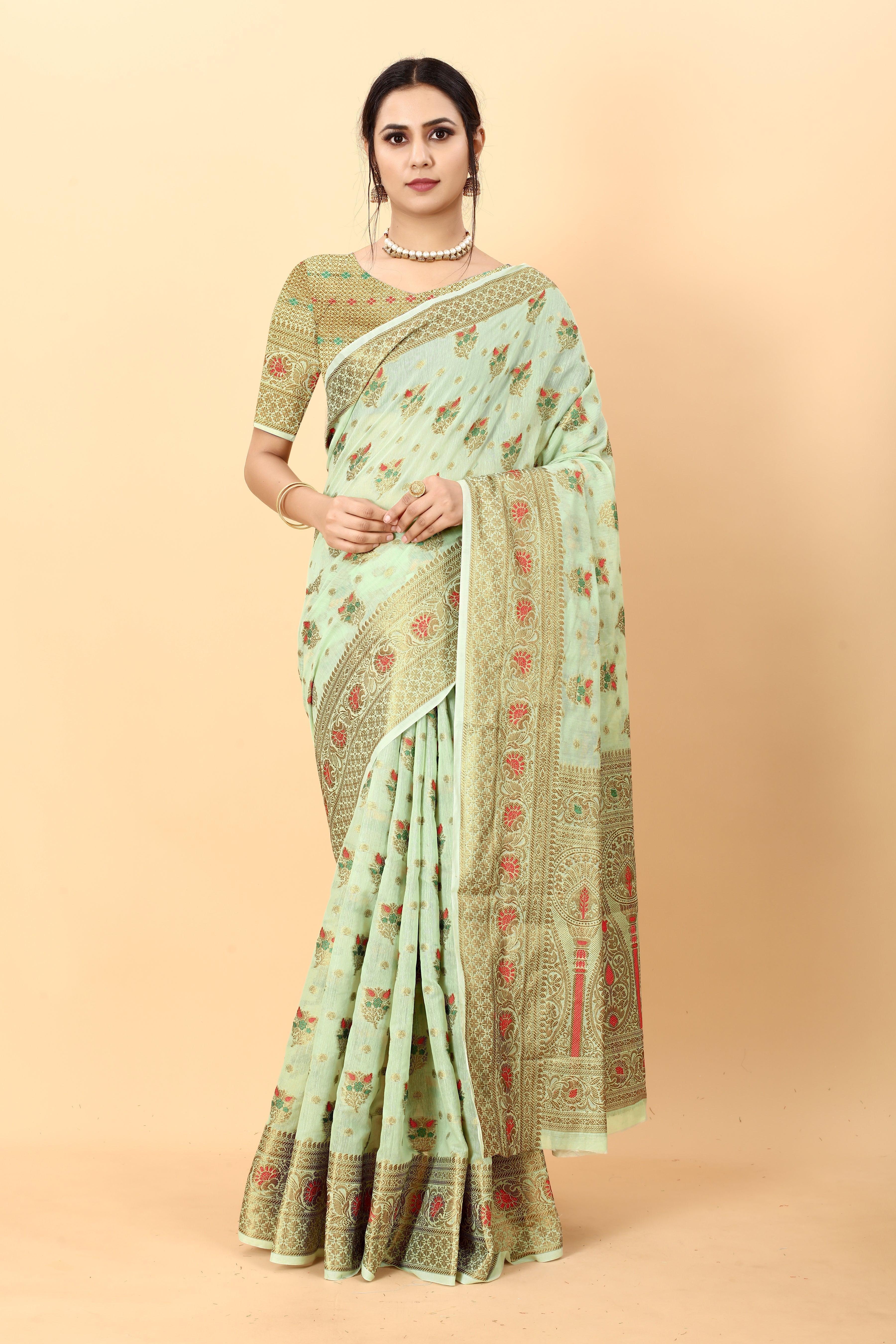 Soft cotton saree with zari weaving design With Rich Zari 20617N - Griiham
