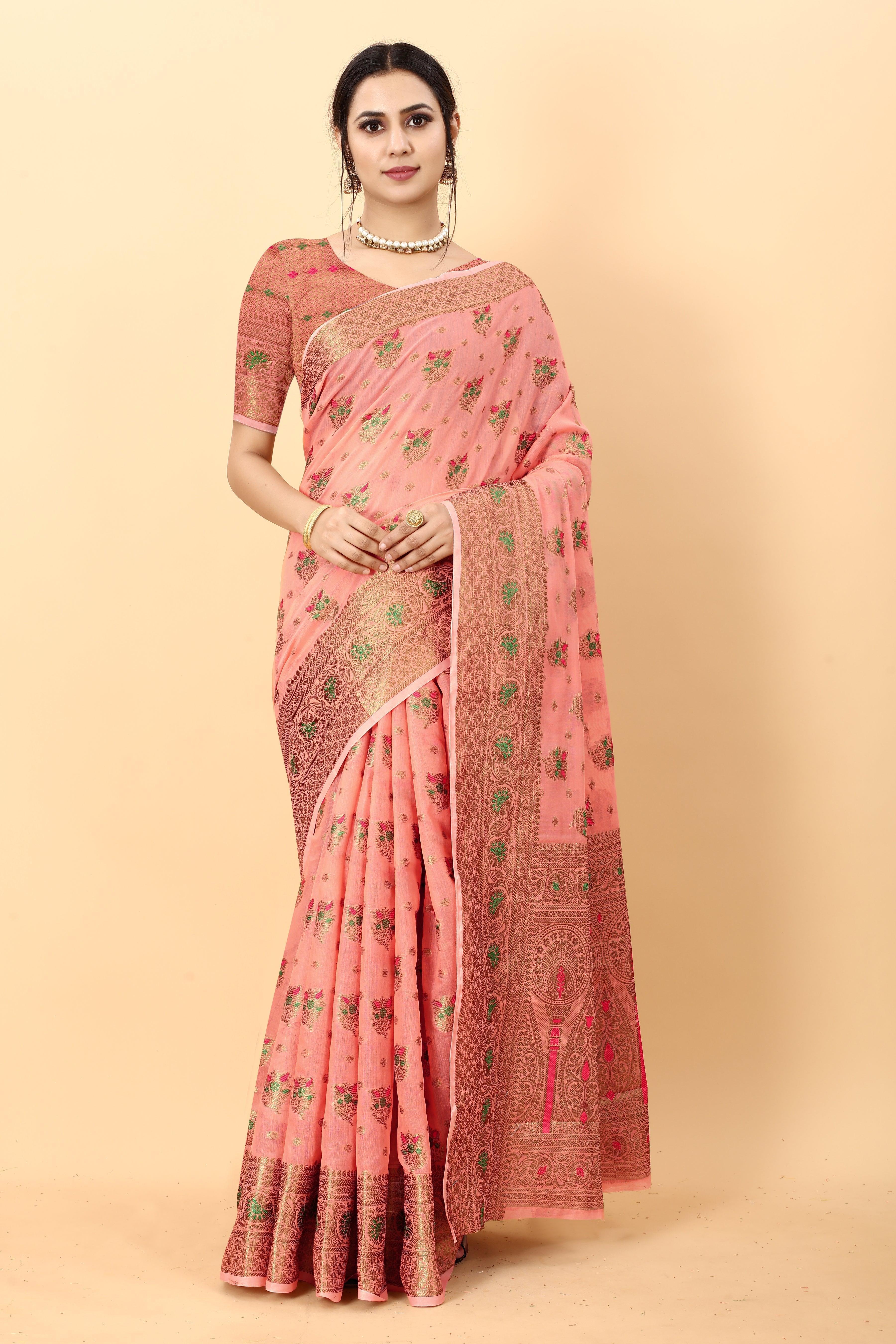 Soft cotton saree with zari weaving design With Rich Zari 20617N - Griiham