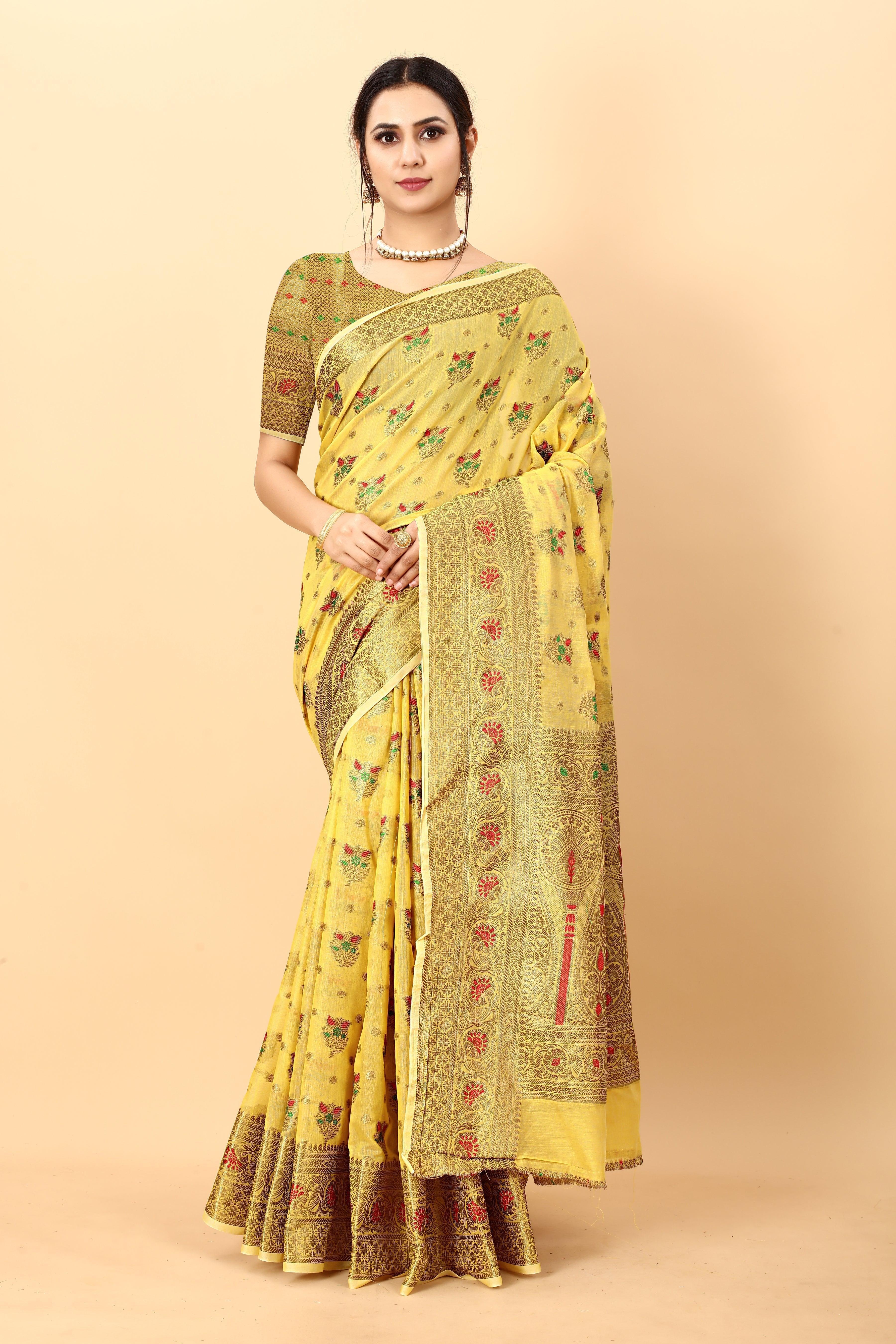 Soft cotton saree with zari weaving design With Rich Zari 20617N - Griiham