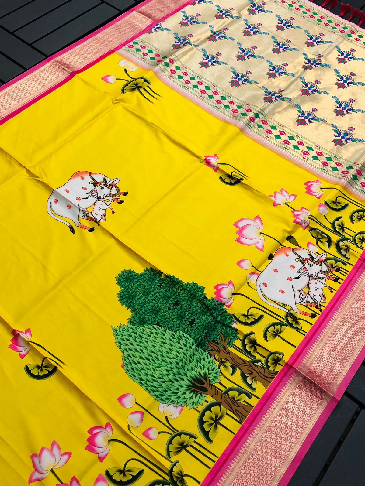 Soft paithani Semi-silk Block kalamkari Print Designed Party Wear Saree 15643N -1