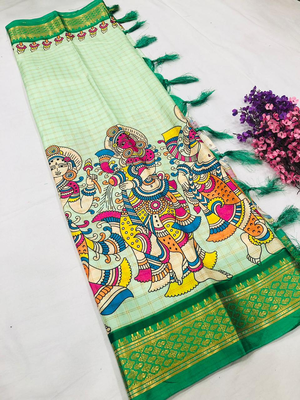 Soft paithani Semi-silk Block kalamkari Print Designed Saree 17904N