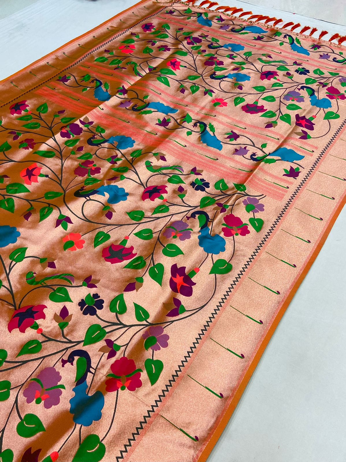Soft paithani Semi-silk with fancy  meena & zari weaves saree 16617N