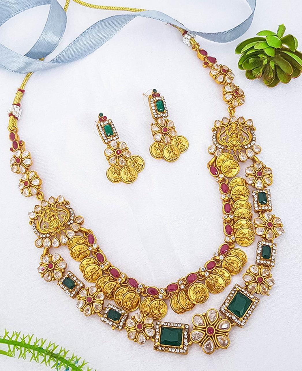 Temple design Necklace coin kasu motif double layer 10238N - Griiham