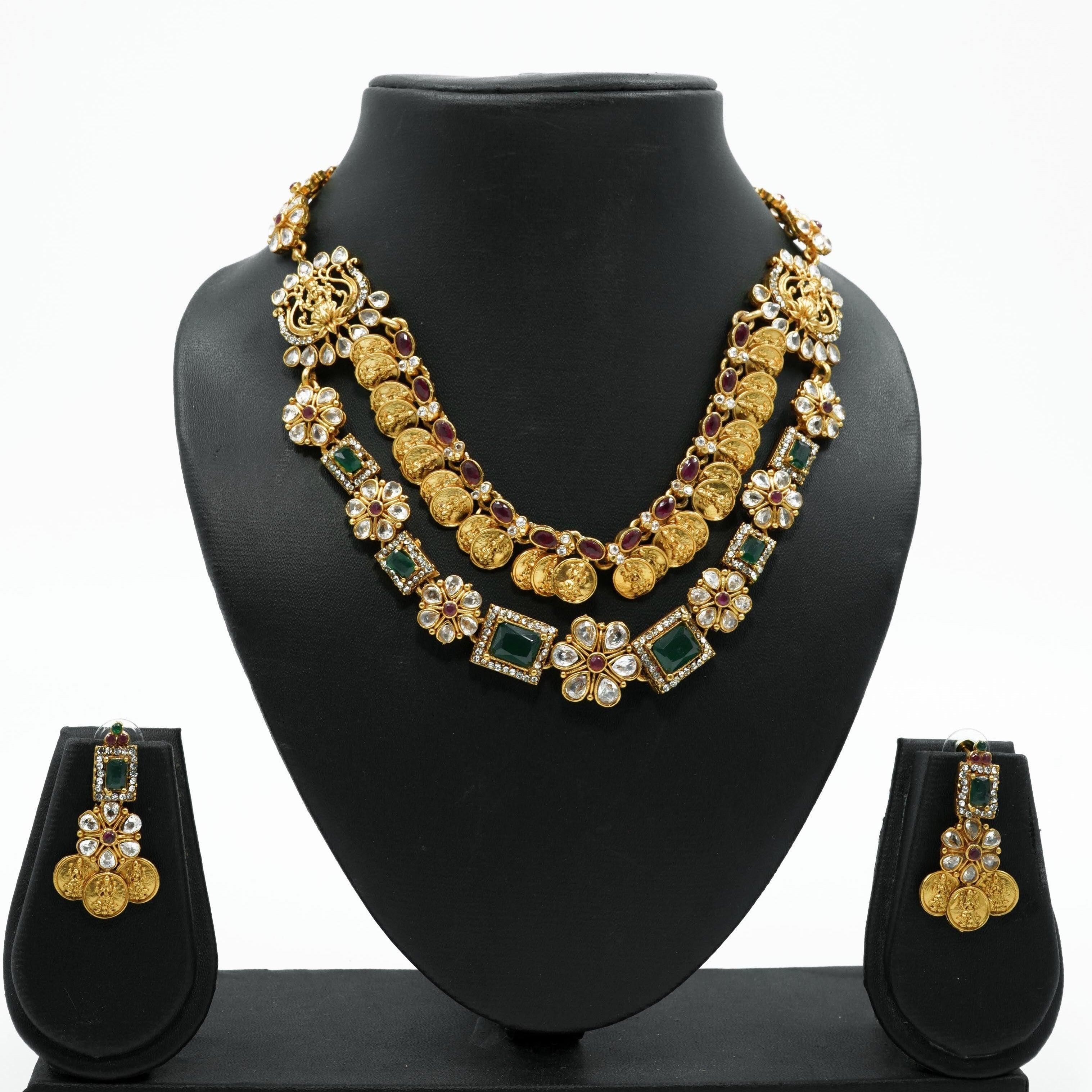 Temple design Necklace coin kasu motif double layer 10238N - Griiham