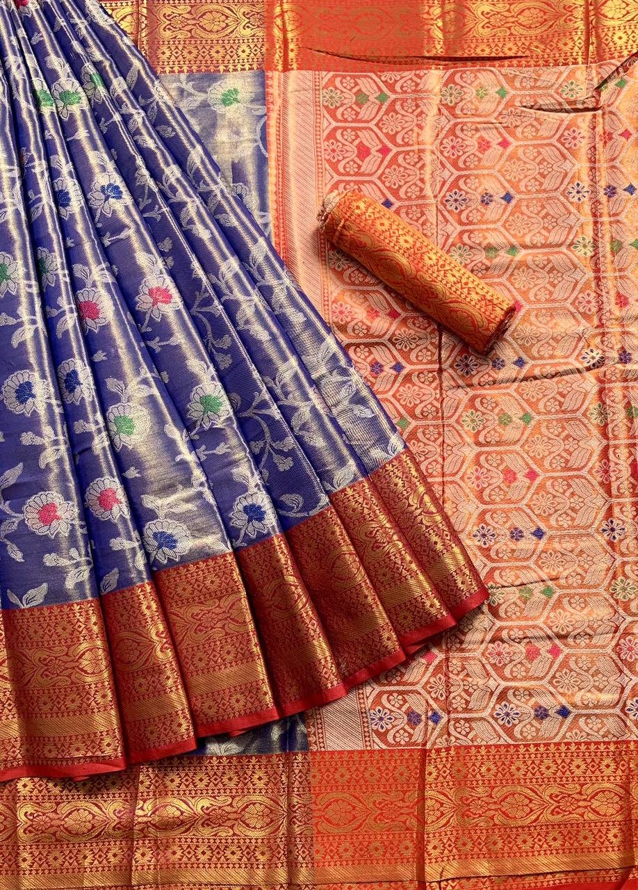 The perfect Kanchi border soft Semi-silk saree and pallu are precisely hand woven 15584N