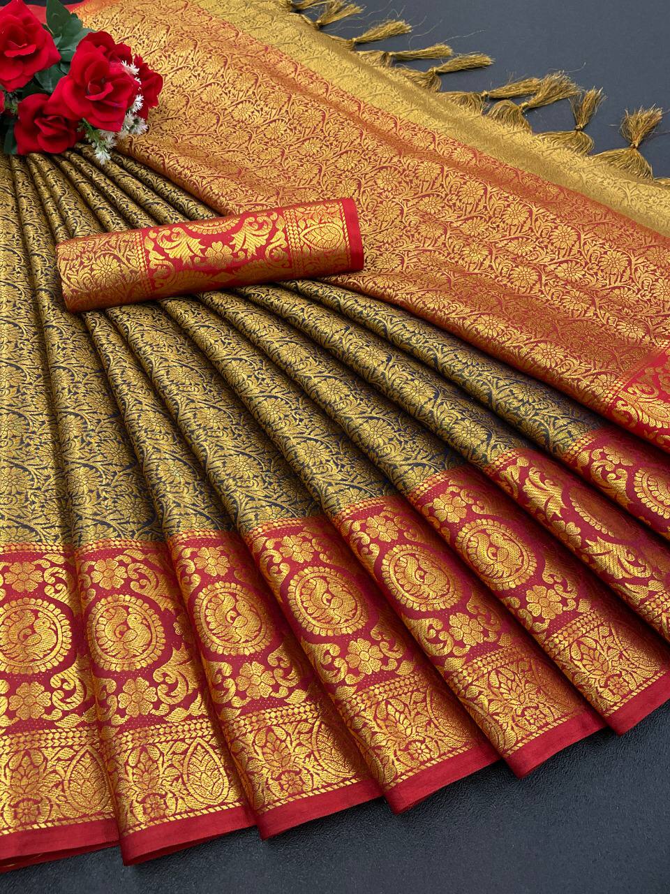 Tissue Organza Silk  Gold And Beige Dual Tone Silk Saree 19324N