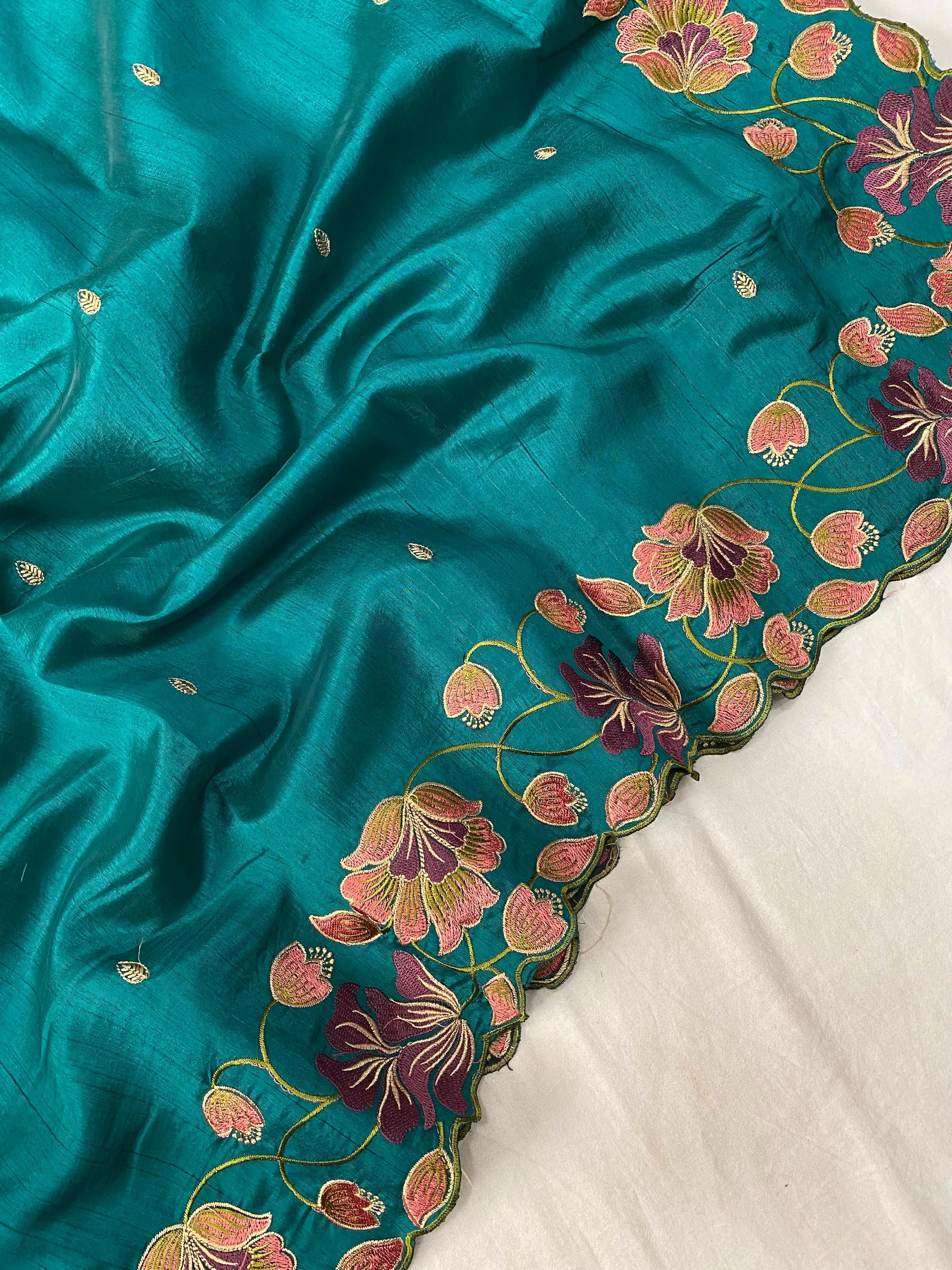Tussar Semi-Silk Saree with all over beautiful contrast embroidery work 22685N