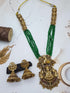 Premium Gold Plated Long Necklace Set in green crystal mala