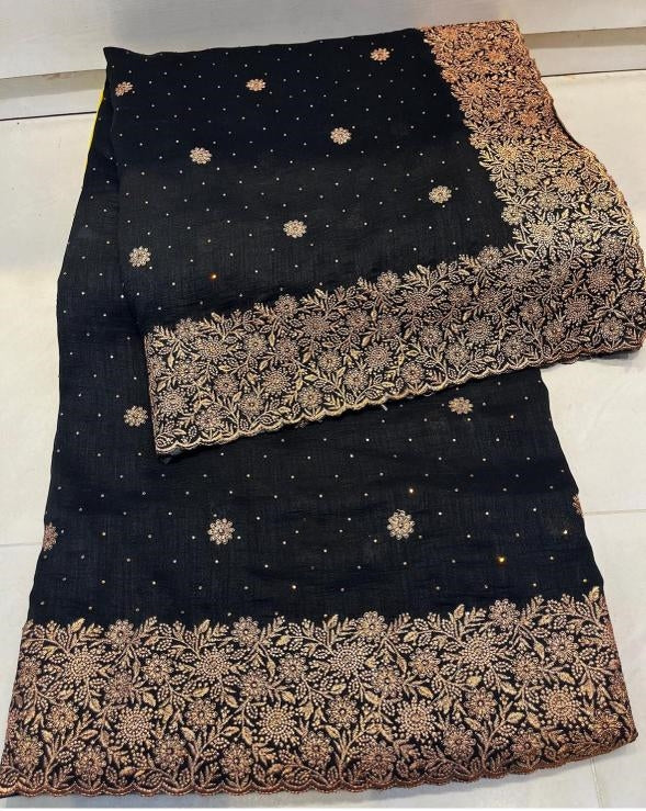 Vichitra Semi-Silk Saree with Heavy Embroidery Work & Stone Work 21227N