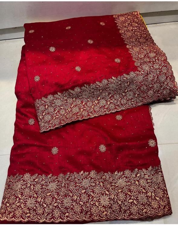 Vichitra Semi-Silk Saree with Heavy Embroidery Work & Stone Work 21227N - Griiham