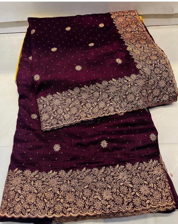 Vichitra Semi-Silk Saree with Heavy Embroidery Work & Stone Work 21227N - Griiham