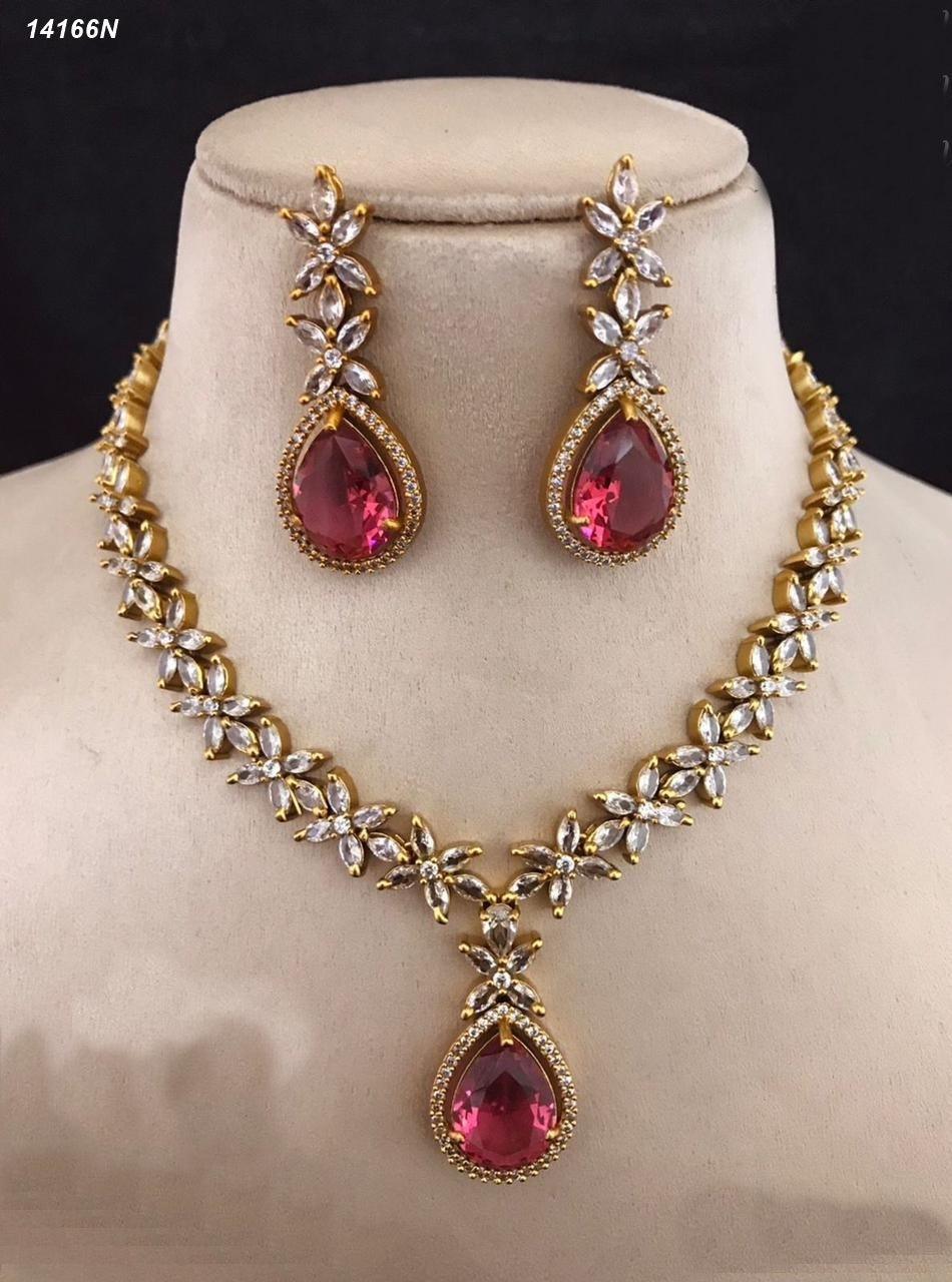 Victorian Gold Plated Star pattern CZ Necklace Set 14166N - Griiham