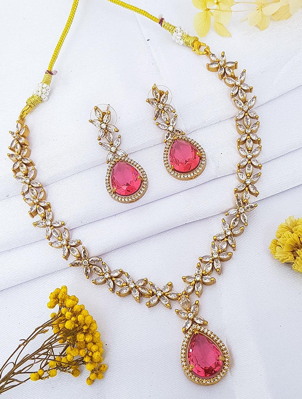 Victorian Gold Plated Star pattern CZ Necklace Set 14166N - Griiham
