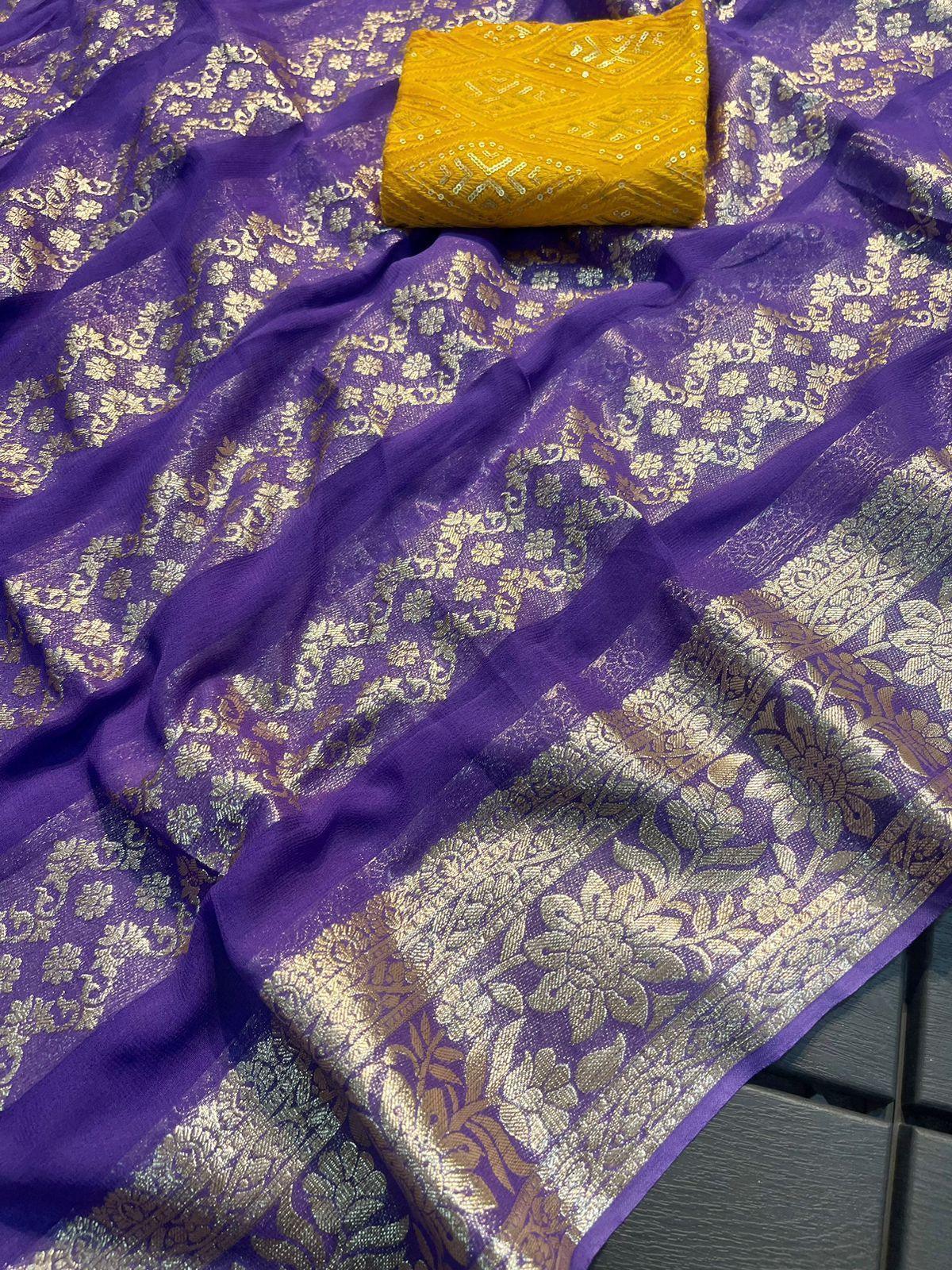 Viscose Georgette Saree With Georgette Embroidery Sequence 17195N - Griiham