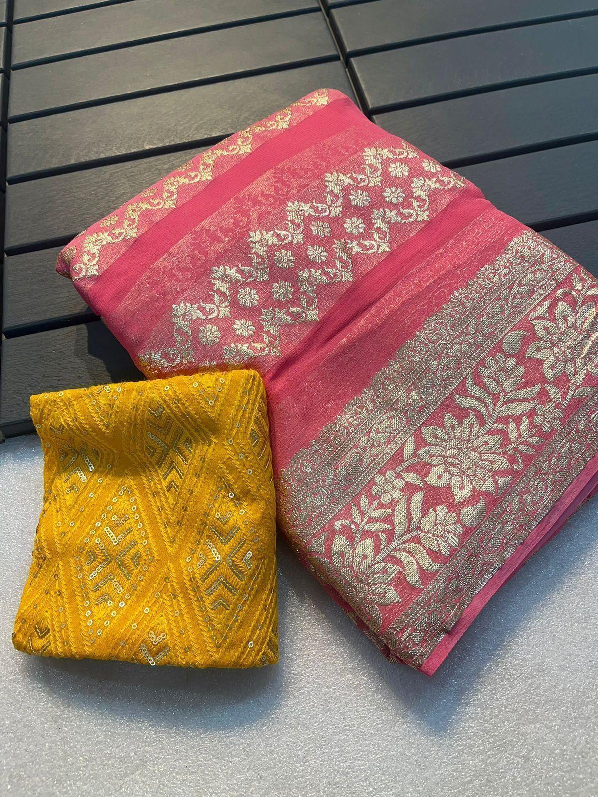 Viscose Georgette Saree With Georgette Embroidery Sequence 17195N - Griiham