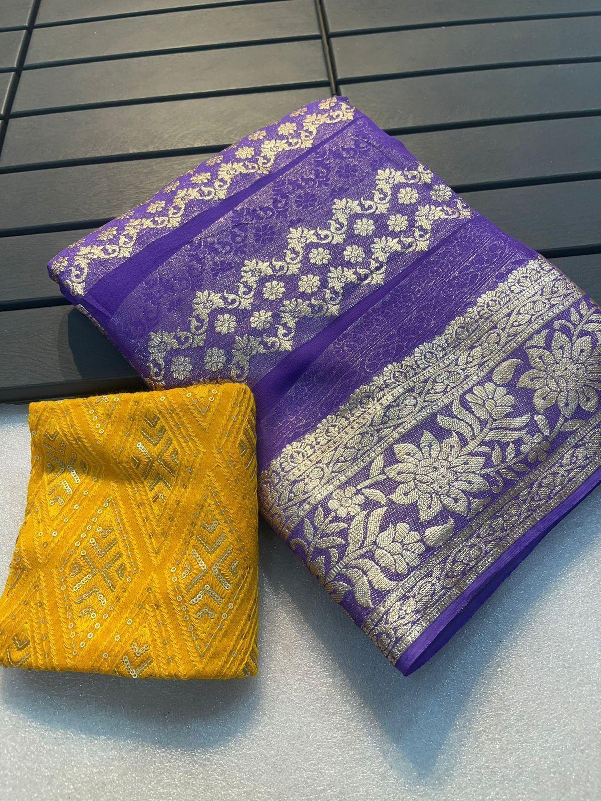 Viscose Georgette Saree With Georgette Embroidery Sequence 17195N - Griiham